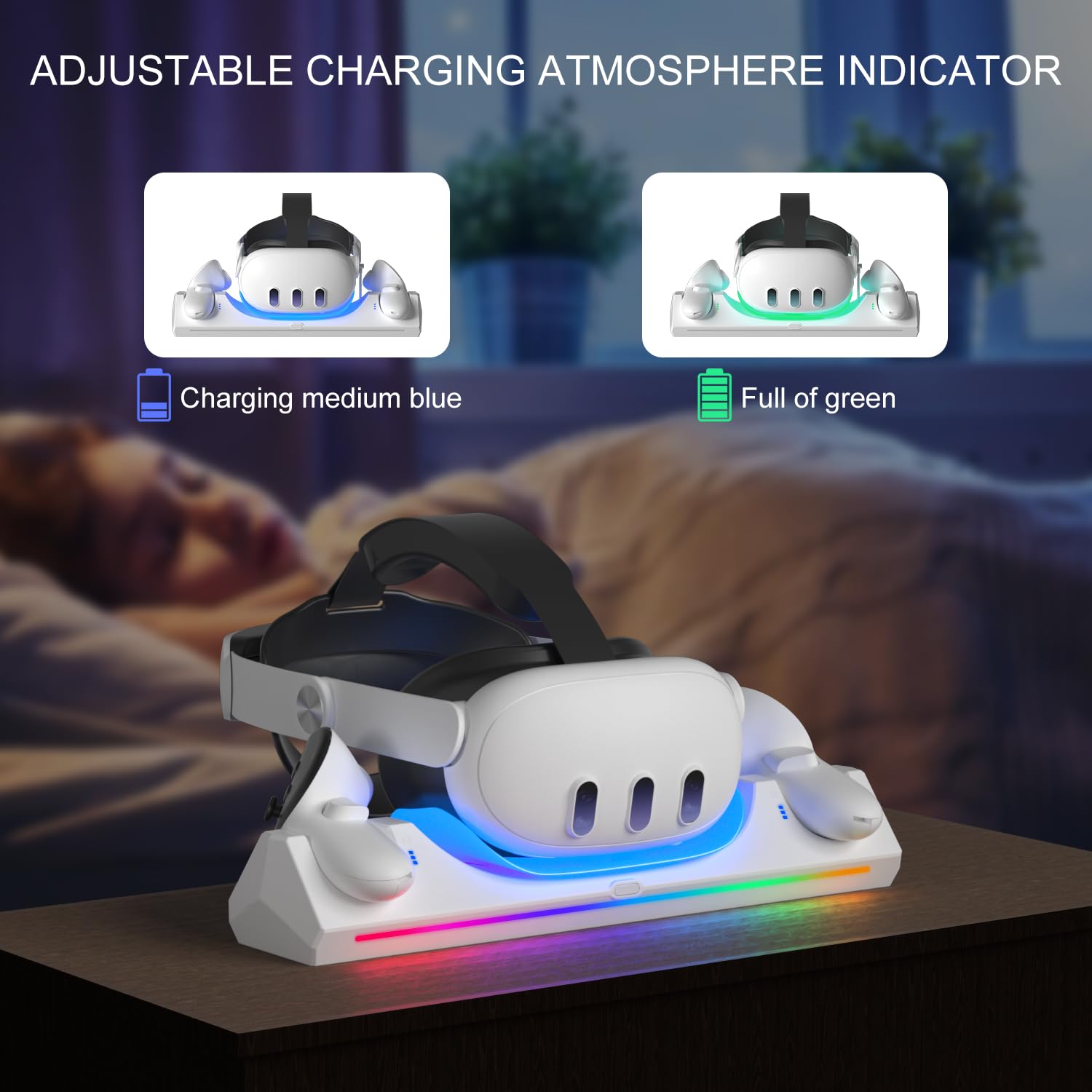 Oculus Quest 3S/Quest 3 Fast Charging Dock with 30W Adapter & LED Indicator - Includes 2x 1800mAh Rechargeable Batteries for VR Headset Accessories - Perfect for Gaming, VR Streaming & Extended Play Sessions