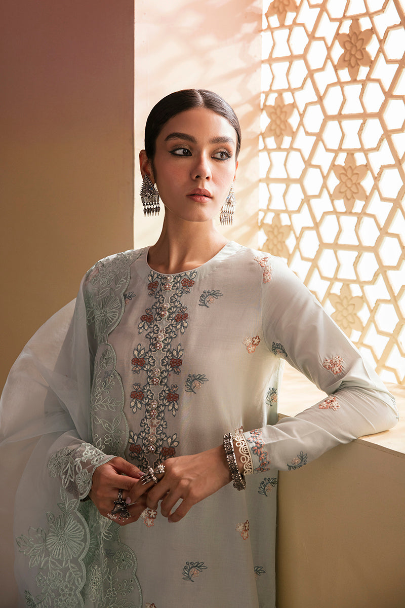 Hazy Cerulean 3-Piece Embroidered Lawn Suit for Women - Elegant Summer Outfit for Parties, Weddings & Special Occasions