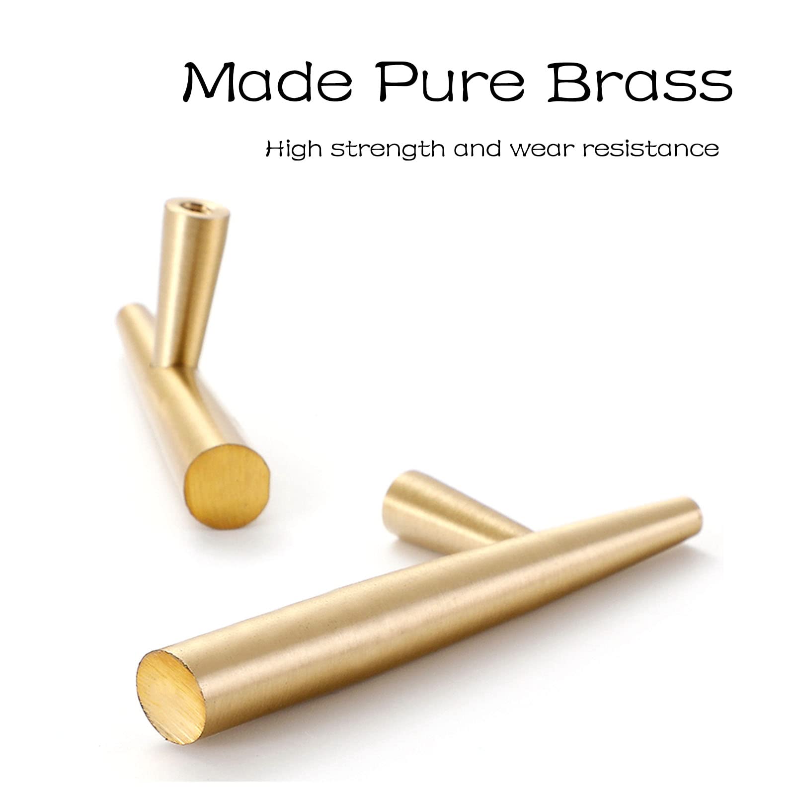 2 Pack Gold Cabinet Handles - Solid Brushed Brass Drawer Pulls - 5.7 Inch (145mm) Kitchen & Bathroom Hardware - Vintage Style Knobs for Dresser, Wardrobe & Furniture - Perfect for Home Renovation & DIY Projects