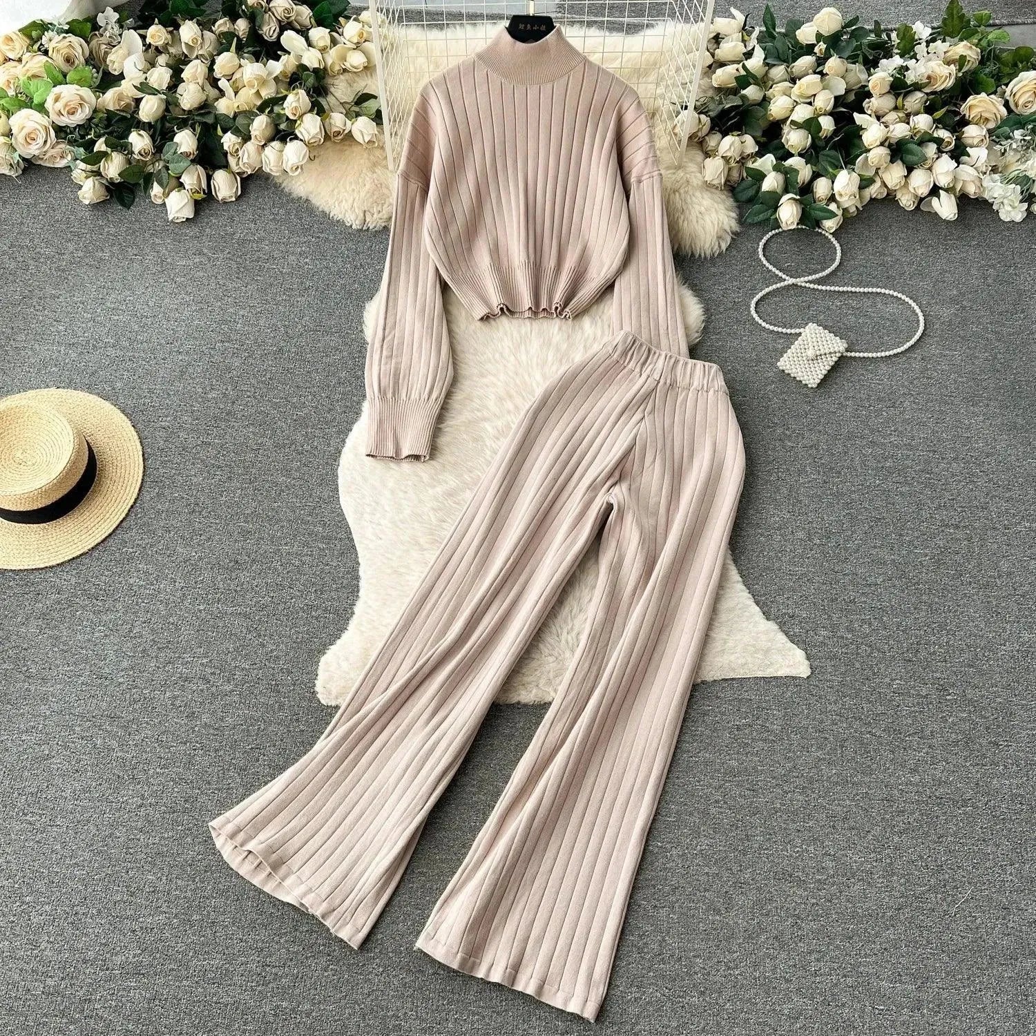 Stylish Women's Casual Ribbed Two Piece Sweater Set - Soft Knit Pullover & Cardigan Combo for Fall & Winter - Perfect for Office, Date Night and Weekend Outfits