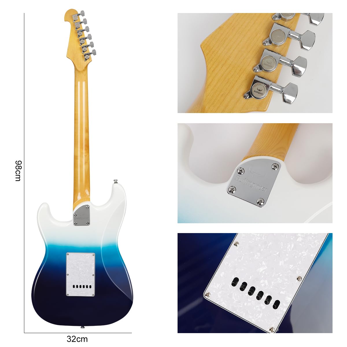 **39 Inch Full Size Solid Body Electric Guitar for Beginners - Bullfighter ST SSH Series with Beginner Kit (Gradient Blue) | Perfect for Rock, Blues & Practice Sessions**