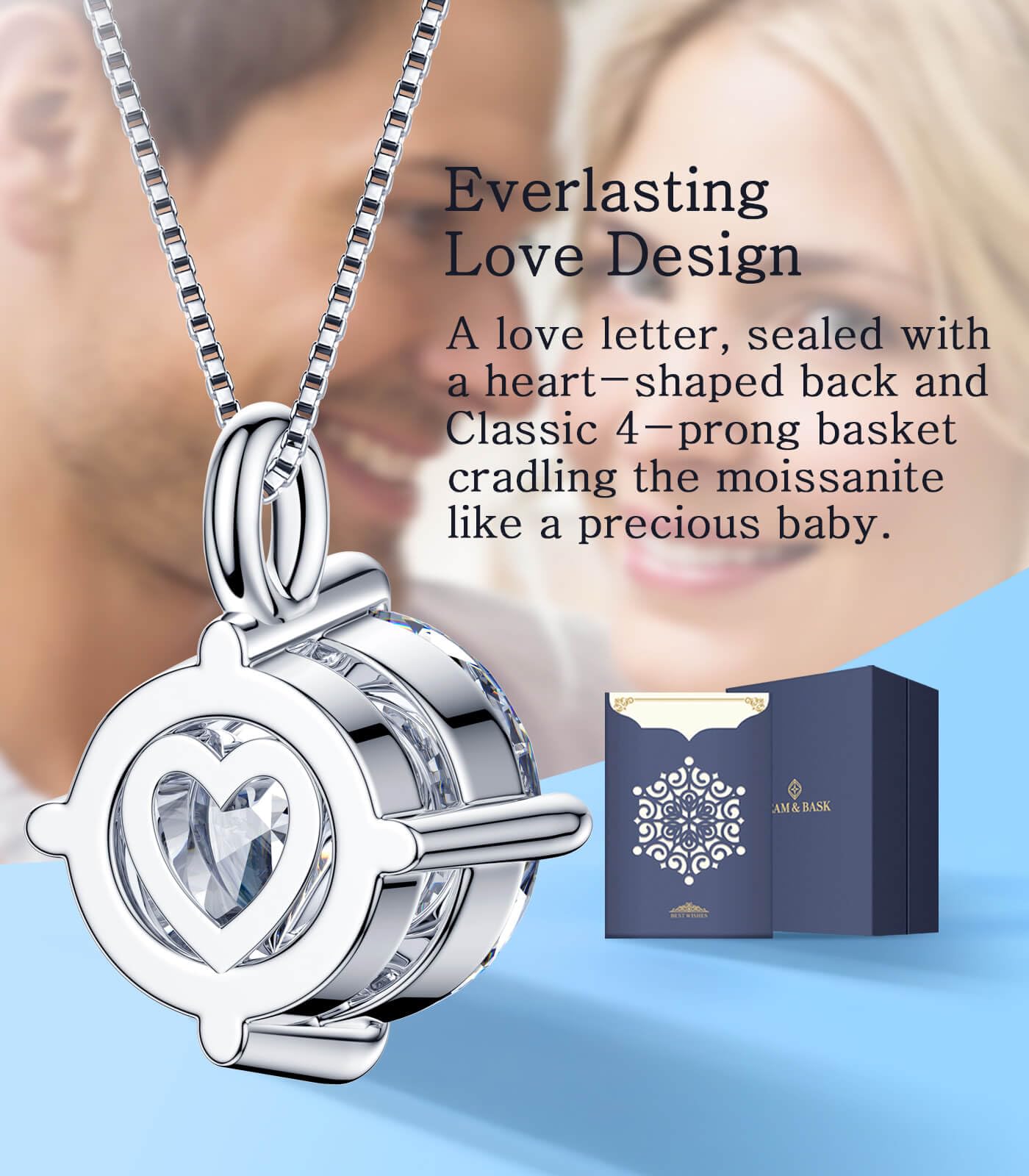 Moissanite Pendant Necklace for Women - 14K Gold Plated Elegant Jewelry Gift for Her, Anniversary, Birthday, Christmas & Valentine's Day - Perfect for Wife, Girlfriend, Mom & Daughter | Wedding, Date Night & Special Occasions