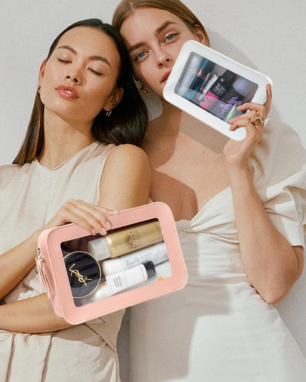 Clear Makeup Bag Travel Toiletry Organizer with Zipper - Waterproof Cosmetic Storage Pouch for Women & Men - TSA Approved Carry-on Essentials - Perfect for Air Travel, Gym, Beach & Daily Use (2 Pack, Pink)