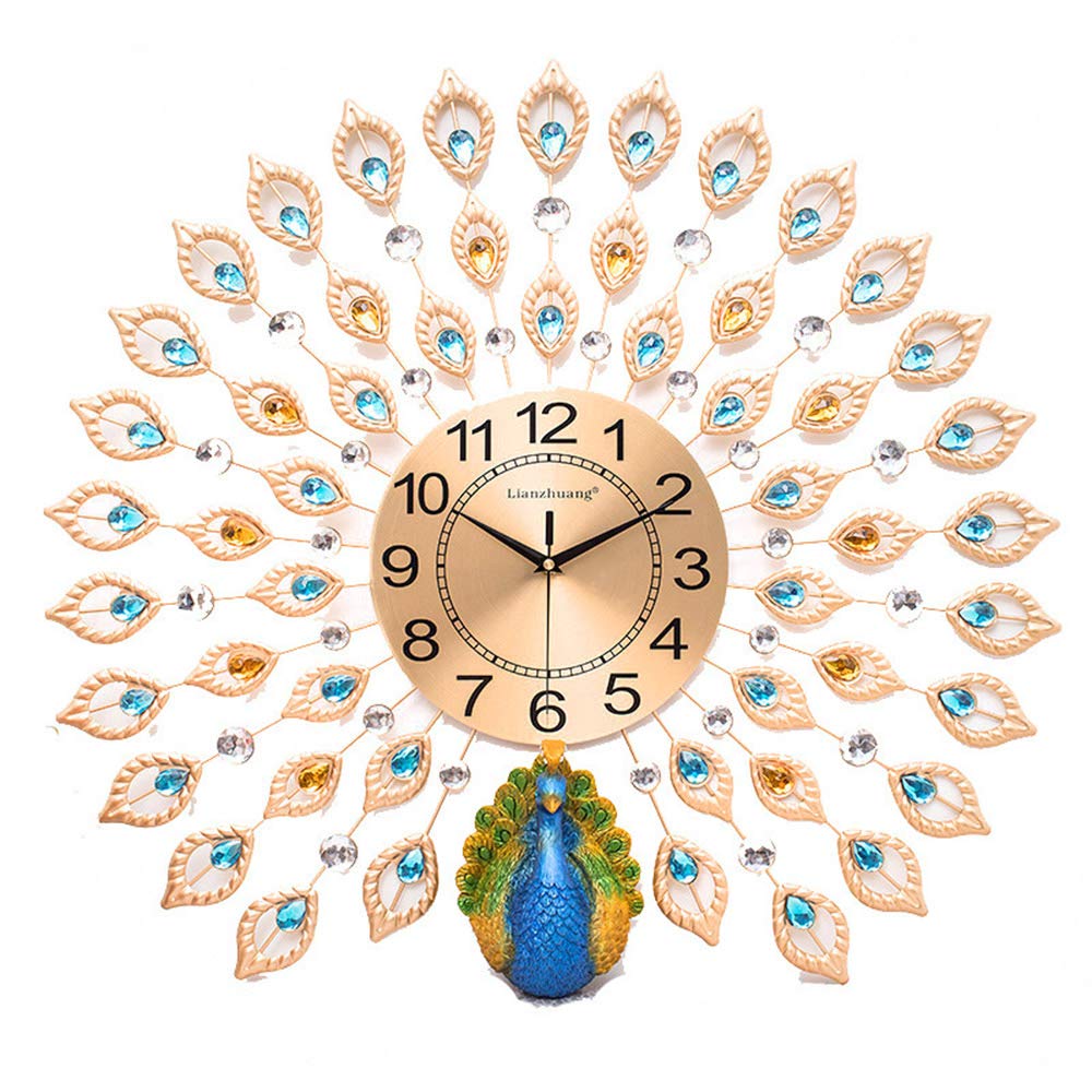 Stylish Peacock Wall Clock - Metal Design Quartz Clock for Living Room, Bedroom & Restaurant - Silent Non-Ticking 24