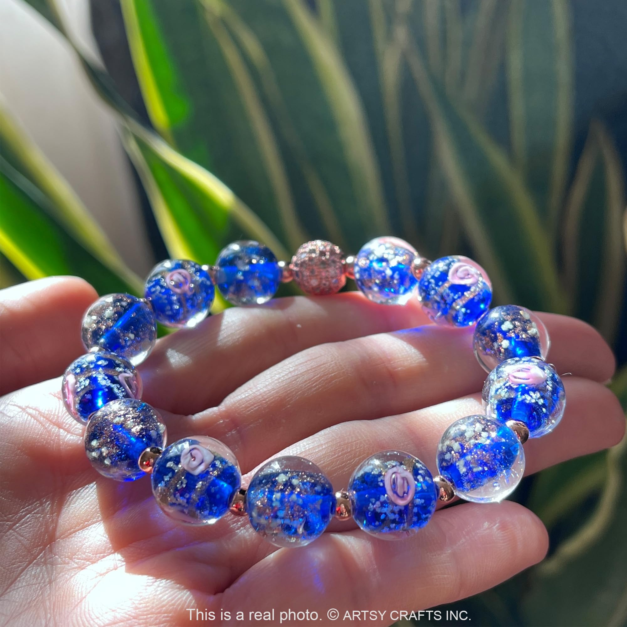 Glow in The Dark Firefly Beads Bracelet - Ocean Blue Luminous Murano Glass Beads Jewelry for Women, Mermaid Crystal Healing Inspirational Bangle - Perfect for Night Parties, Beach Wear & Spiritual Healing