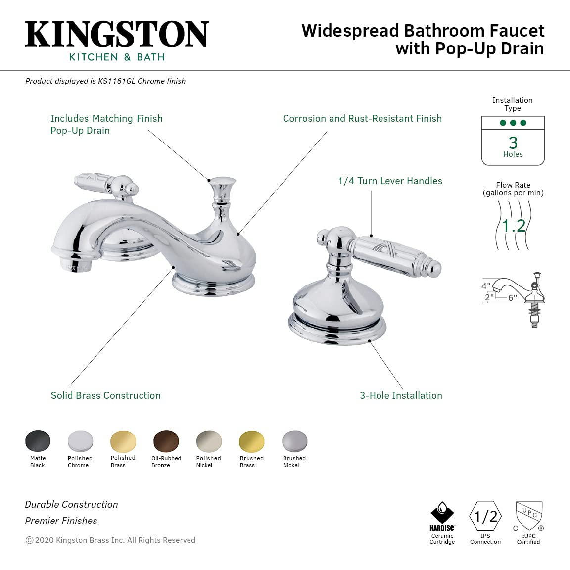 Kingston Brass KS1165GL Georgian Widespread Bathroom Faucet in Oil Rubbed Bronze - Perfect for Modern and Traditional Bathroom Vanities, Sinks & Powder Rooms