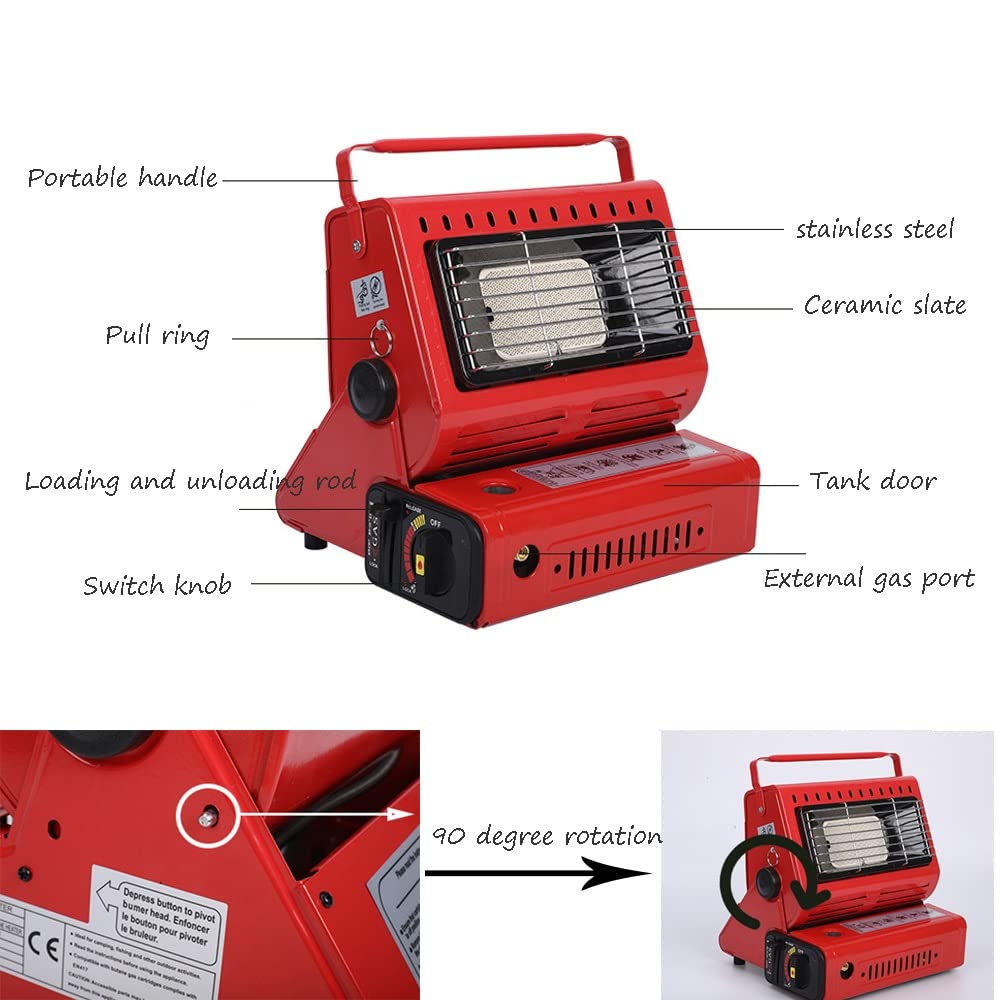 LKP Adjustable Butane Gas Heater - Portable Outdoor Space Heater for Camping, Hunting, Backpacking & Patio Use | 2-in-1 Heating & Cooking Warmer | Ideal for Outdoor Adventures & Emergency Heating (Red)