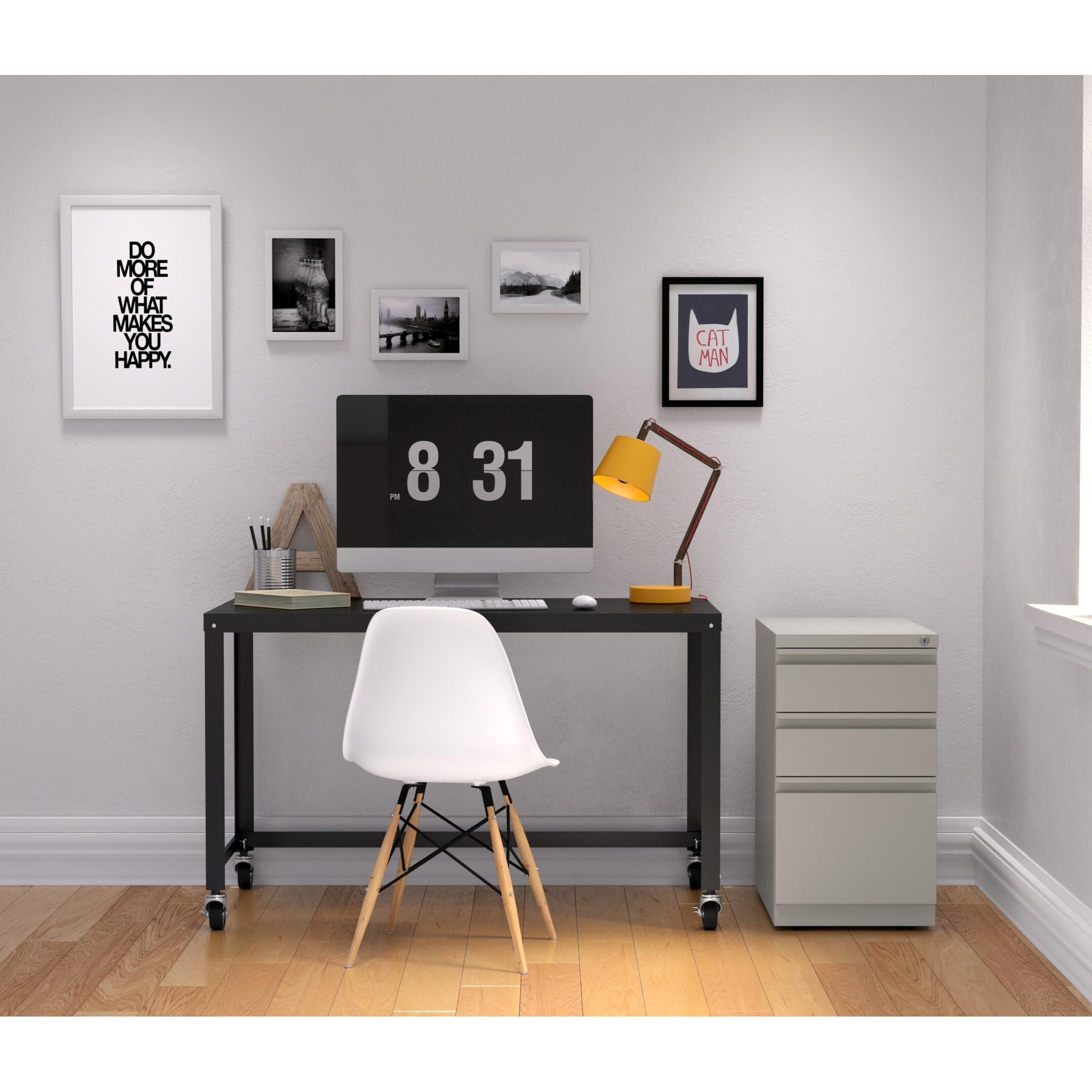 Hirsh 23-Inch Deep Mobile Pedestal with 3 Drawers - File Storage Cabinet, Full-Width Pull Handle, Beige - Perfect for Office, Home, and Workspace Organization