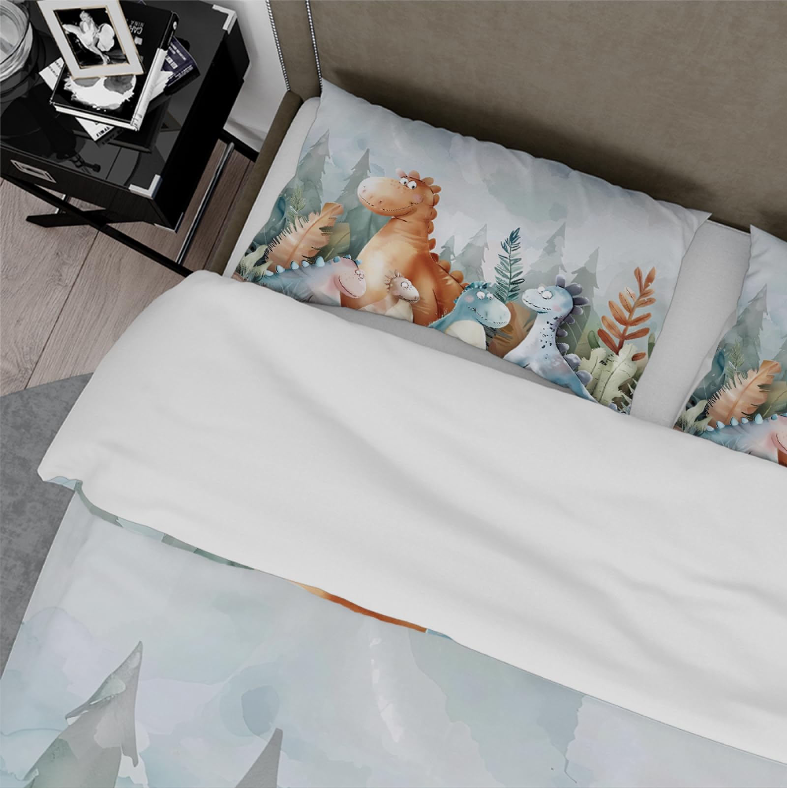 Cute Fat Dinosaur Print Microfiber Duvet Cover Set - 3PCS (1 Comforter Cover + 2 Pillow Shams) - Twin Size Cartoon Animals Bedding - Perfect for Kids' Rooms & Dinosaur Themed Bedrooms