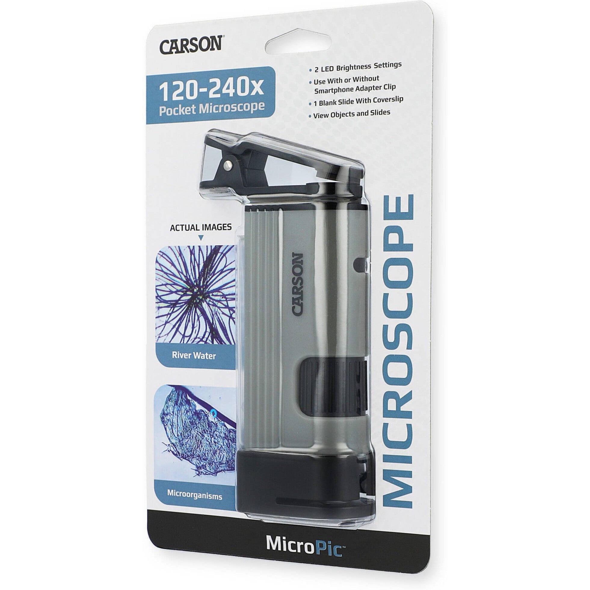 Carson MicroPic 120 240x Pocket Microscope with Smartphone Adapter - Portable Magnifier for Science, Coin & Stamp Collecting, Jewelry Inspection & Outdoor Exploration