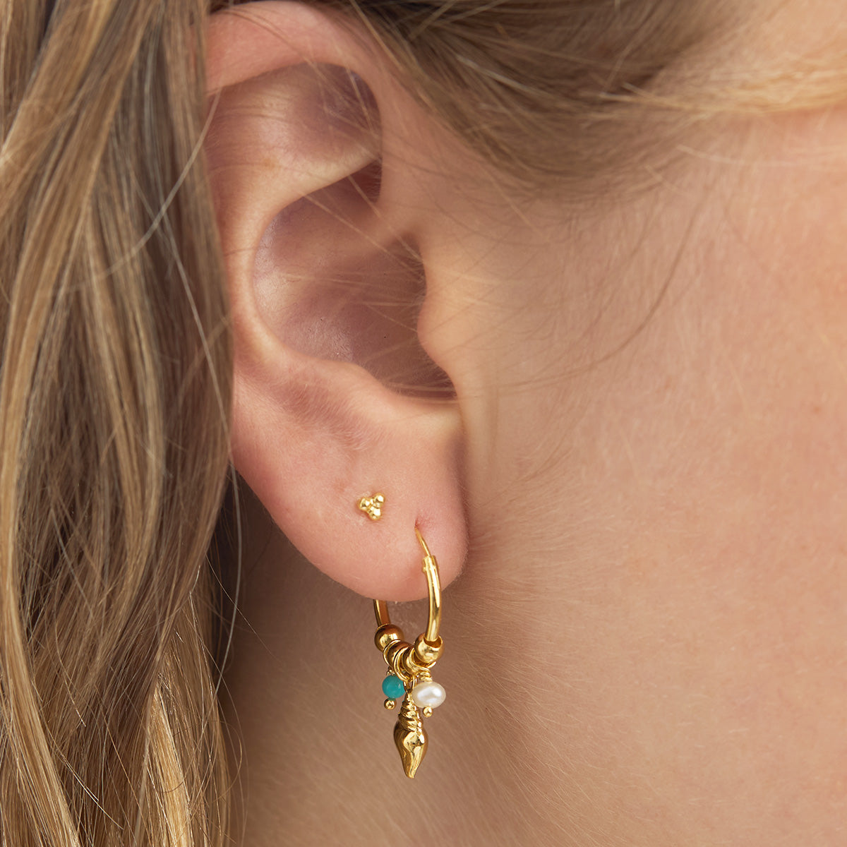 Santorini Hoops Gold Earrings for Women - 14K Gold Plated Dangle Hoop Earrings - Trendy Boho Chic Jewelry for Everyday Wear & Special Occasions