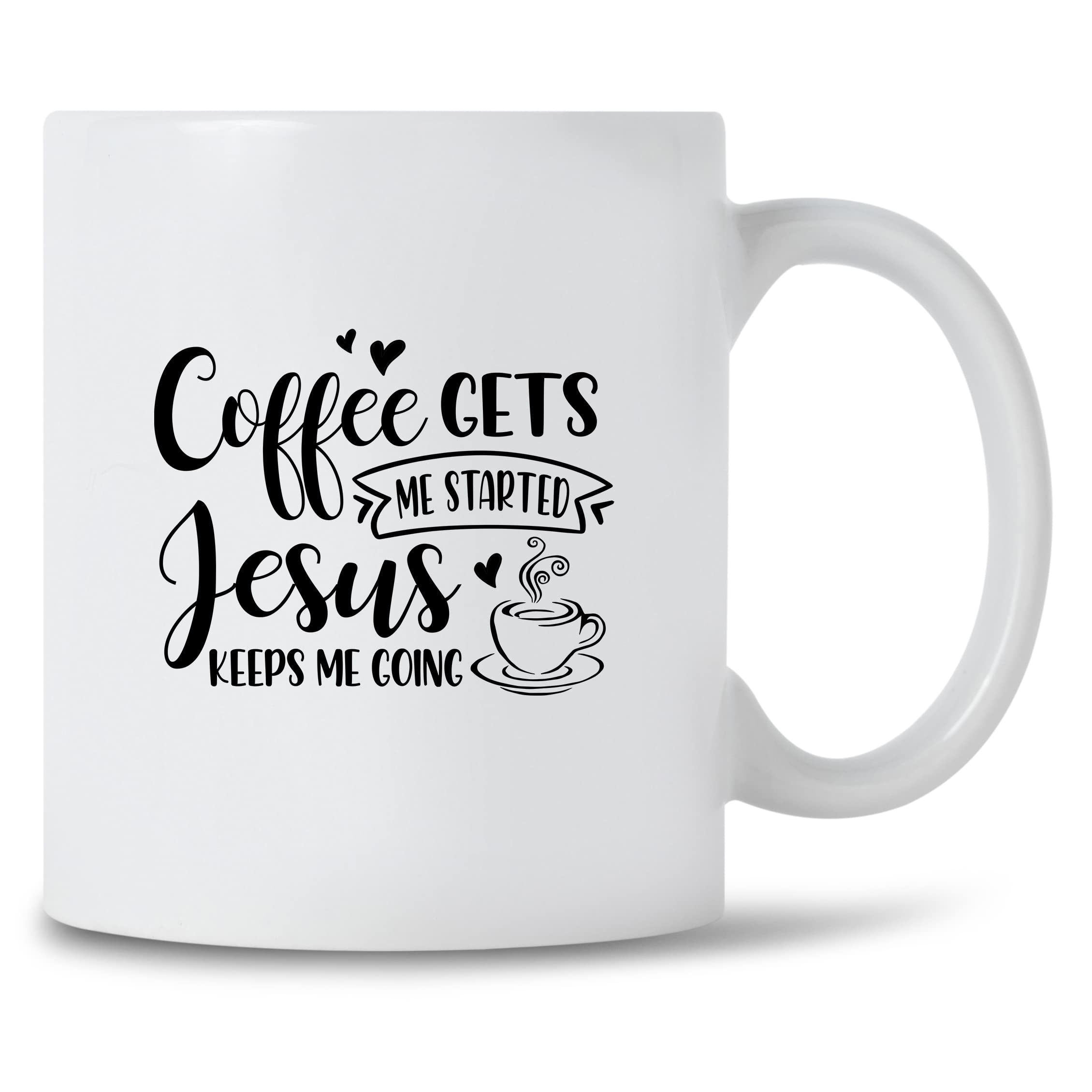 Funny Christian Coffee Mug - 'Coffee Gets Me Started Jesus Keeps Me Going' Inspirational Gift for God Lovers & Coffee Drinkers - Perfect for Morning Devotions, Bible Study & Church Gatherings