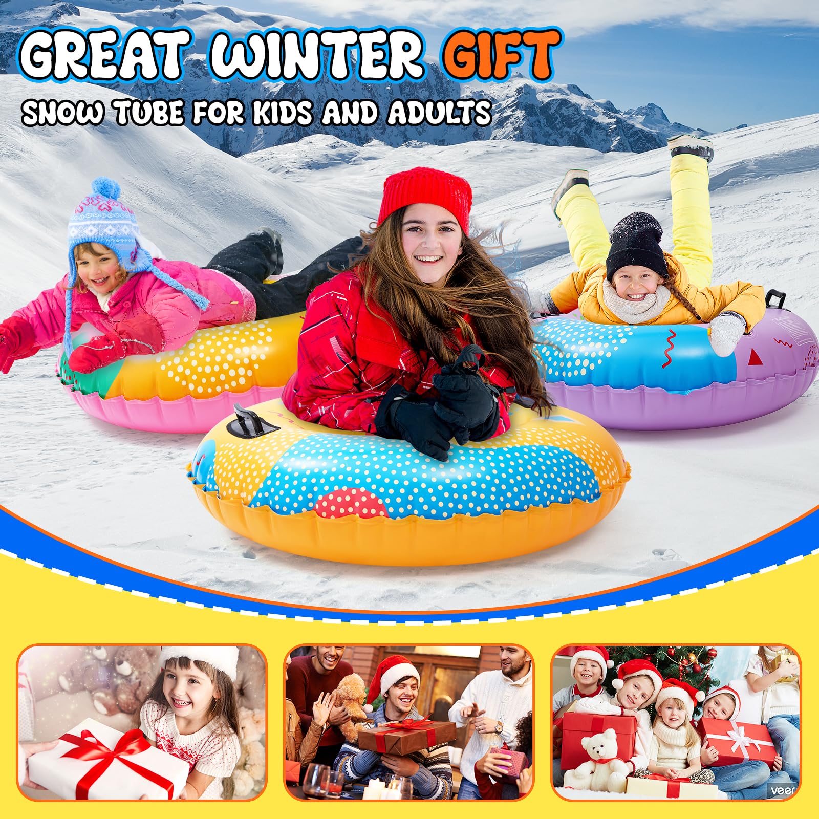**Inflatable Snow Tubes for Sledding – Heavy Duty Winter Snow Sleds with Handles – 3-Pack for Family Fun & Outdoor Winter Sports | Perfect for Snow Tubing, Backyard Sledding & Snow Day Adventures**