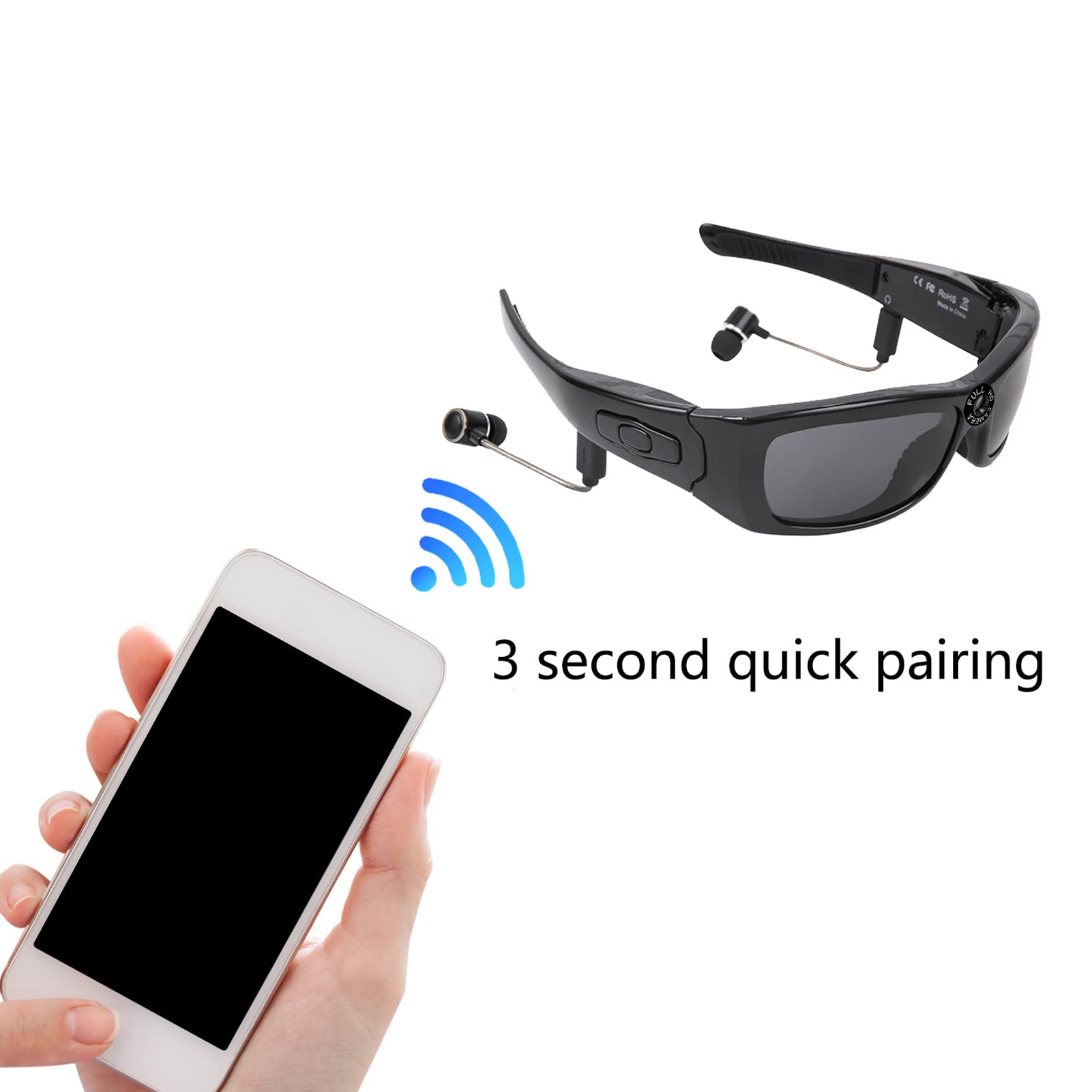 Bluetooth Sunglasses Camera with 1080P HD Video & Music - Polarized Lens Sports Action Camera for Driving, Cycling, Travel - Hands-Free Calling - Perfect for Outdoor Adventures, Vlogging & Daily Commute