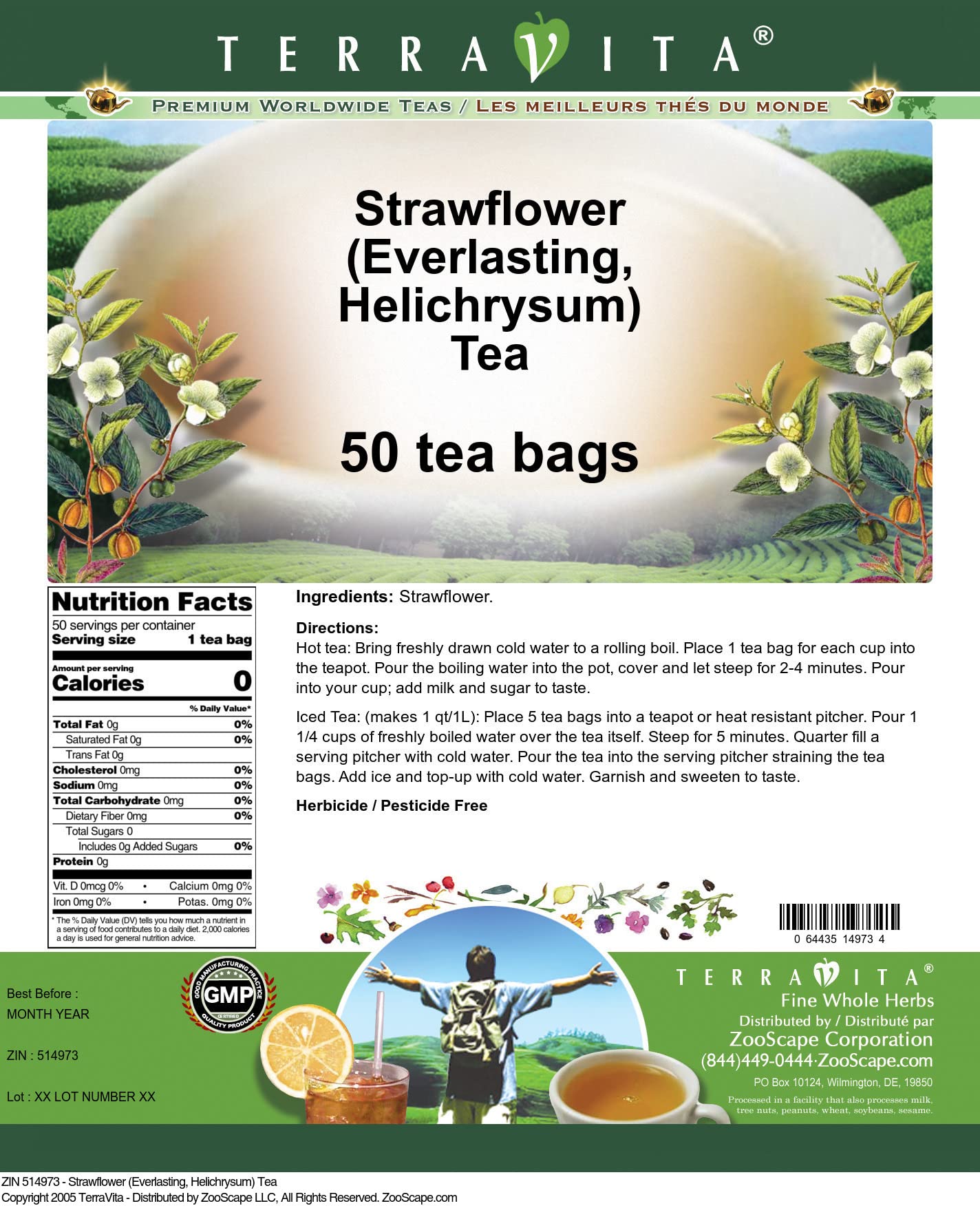 Organic Strawflower (Everlasting, Helichrysum) Herbal Tea - 50 Tea Bags | Caffeine-Free, Natural Relaxation & Wellness | Perfect for Stress Relief, Evening Tea & Aromatherapy