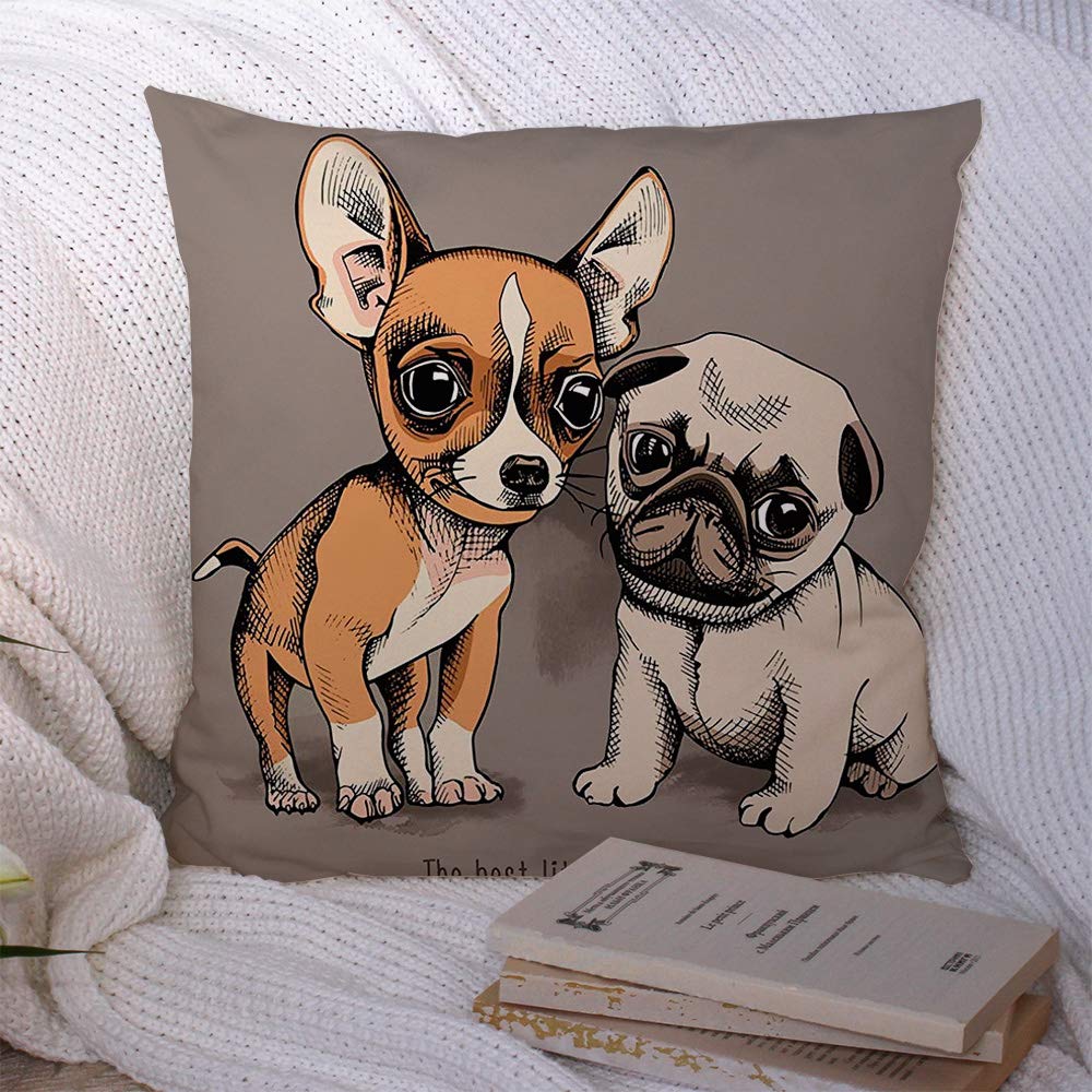 Decorative Throw Pillow Covers 16x16 Inch - Cute Dog Paw Print & Chihuahua Pug Face Design - Polyester Sofa Cushion Covers for Living Room, Office & Home Decor - Animal Wildlife Nature Theme Beige Pillowcase
