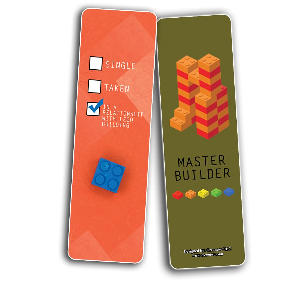 Creanoso Funny Lego Bookmarks (10 Sets x 6 Cards) - Inspirational Bookmark Cards for Kids & Teens - Creative Book Page Clippers - Perfect Gift for Lego Lovers & Bookworms - Great for Reading, School & Birthday Gifts