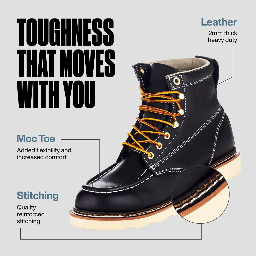 EverBoots Men's Lightweight Work Boots - Leather EverFit Comfort, Anti-Slip & Shock Absorption, Soft Oil Grain, Goodyear Welt Construction - Perfect for Industrial Work, Construction, Roofing & Electrician Jobs
