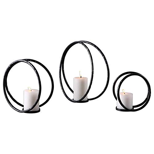 BOWERY HILL Modern 3-Piece Candle Holder Set - Aged Black Finish for Dining Table, Mantel & Home Decor