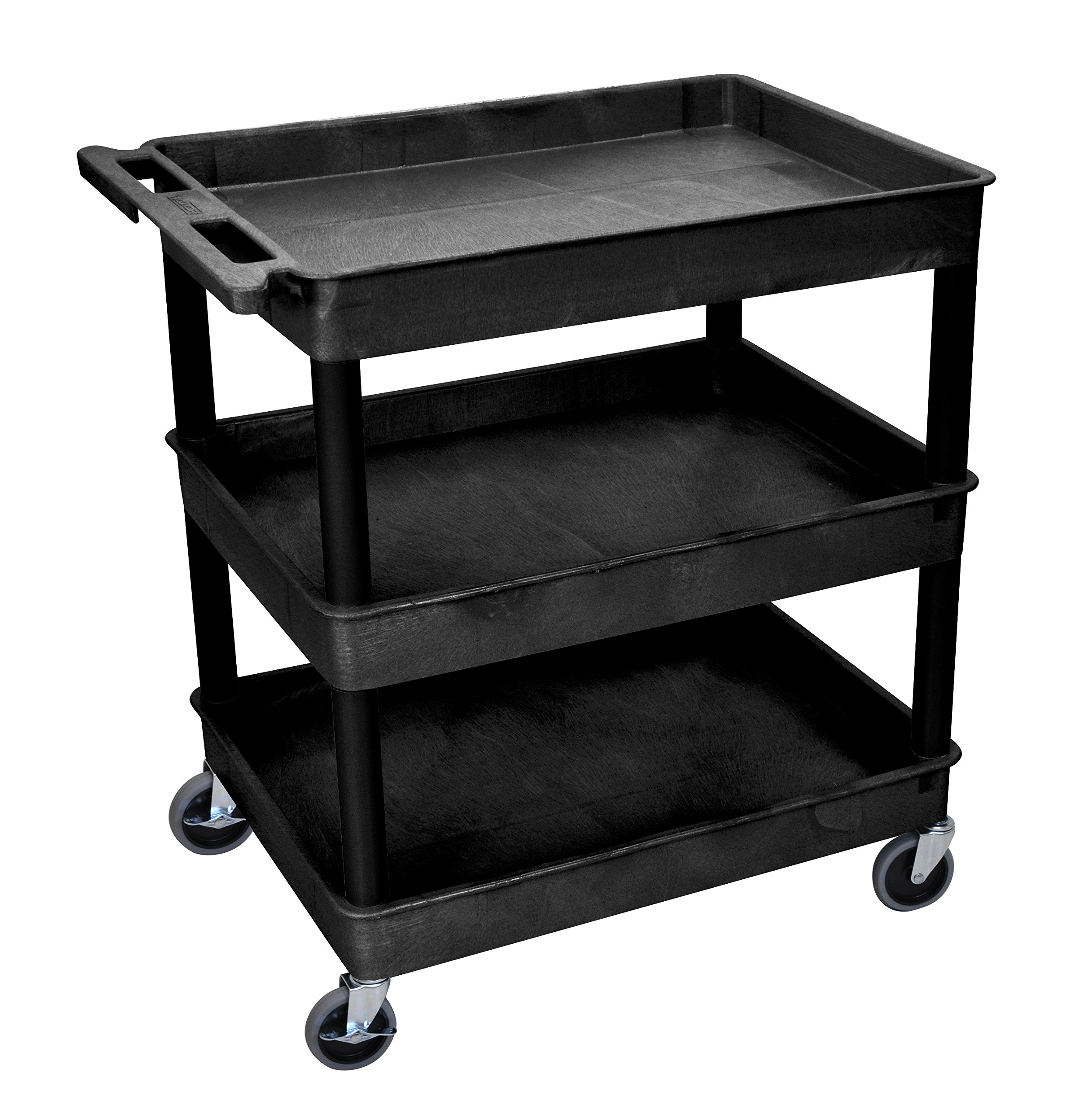Luxor 3-Tier Black Utility Cart with Wheels for Bathroom, Kitchen, Office, and Storage Organization