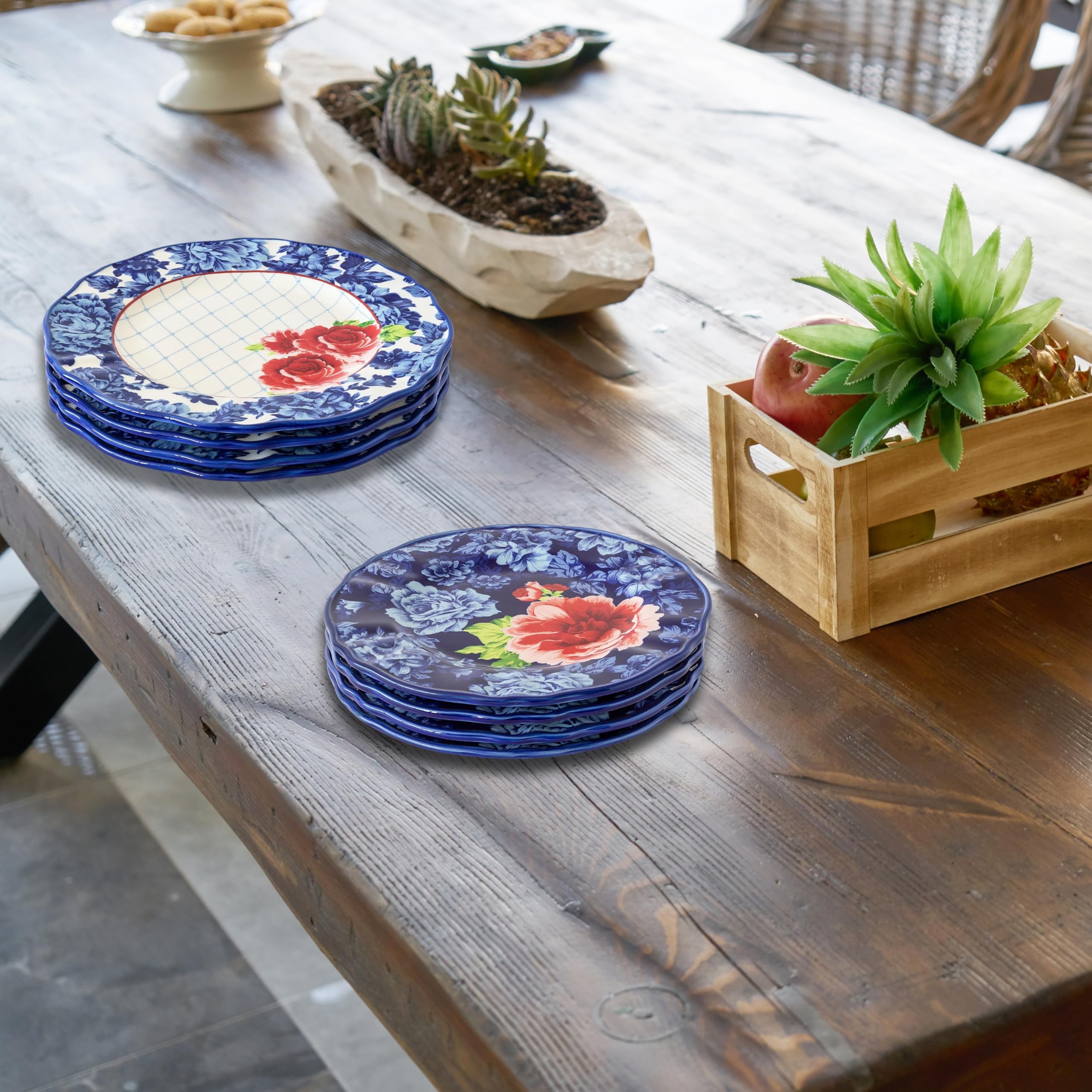 Heritage Floral 12-Piece Dinnerware Set - Stoneware Plates & Bowls, Microwave & Dishwasher Safe - Perfect for Family Dinners & Entertaining Guests
