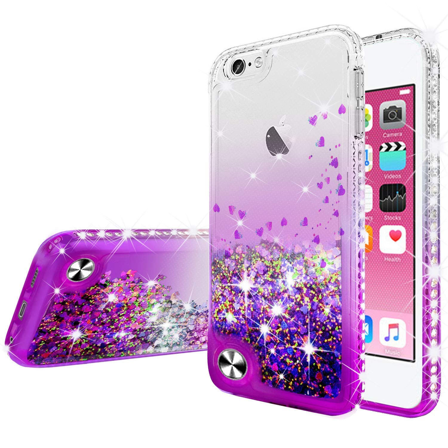 Premium Liquid Glitter Bling Quicksand Shockproof Case for iPhone 8 Plus/7 Plus - Clear Purple with Tempered Glass | Trendy Protective Phone Cover for Women & Girls | Perfect for Everyday Use, Parties & Gift Giving