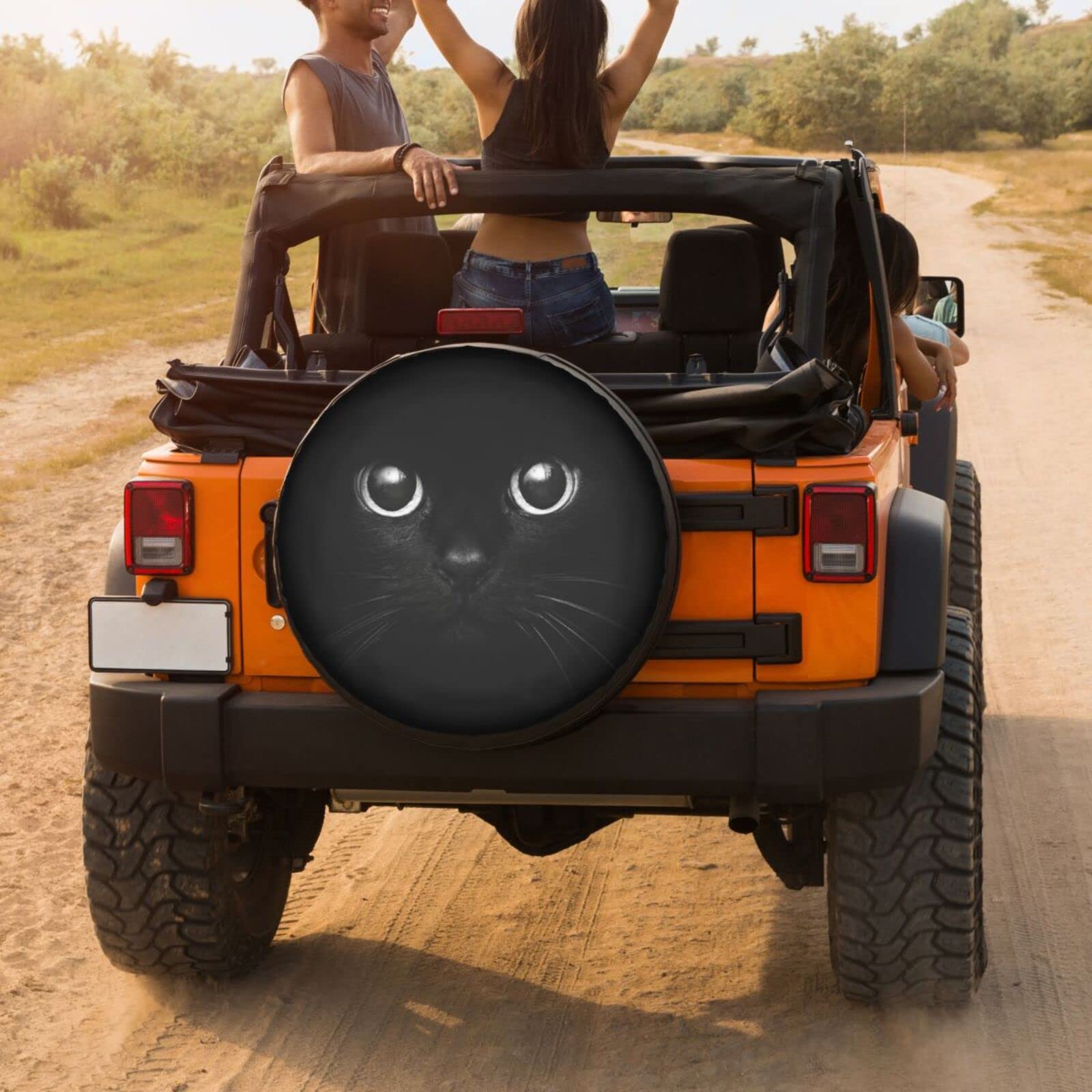 Waterproof UV-Resistant Spare Tire Cover for Jeep, Trailer, RV, SUV - 16 Inch Dustproof Wheel Protector with Cat in The Dark Design | Perfect for Off-Road Adventures & Camping Trips