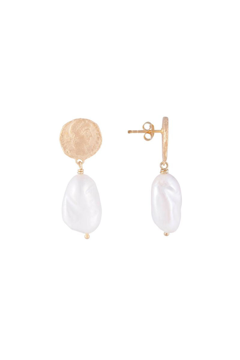 Ancient Coin Pearl Drop Earrings for Women - Vintage Roman Greek Style Dangle Earrings - Perfect for Weddings, Parties & Special Occasions