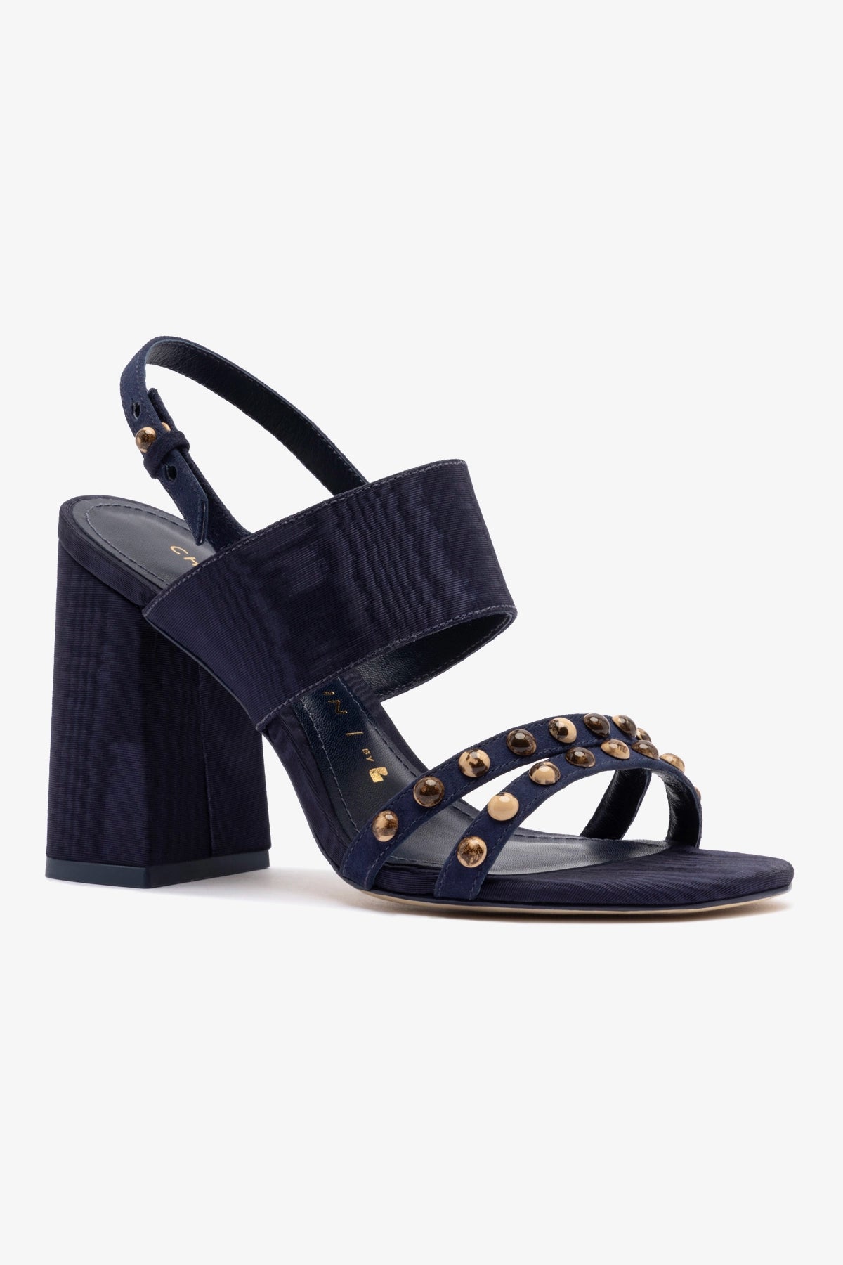 Chloe Gosselin by Larroudé Margot Sandal - Navy Suede & Satin Women's Heels for Evening Parties & Weddings
