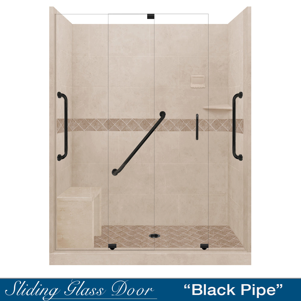 Freedom 60 Alcove Brown Sugar Sistine Stone & Diamond Stone Accent Shower Remodel Kit - DIY Bathroom Upgrade for Modern Home Renovation | Perfect for Bathroom Makeovers & Spa-Like Shower Experience