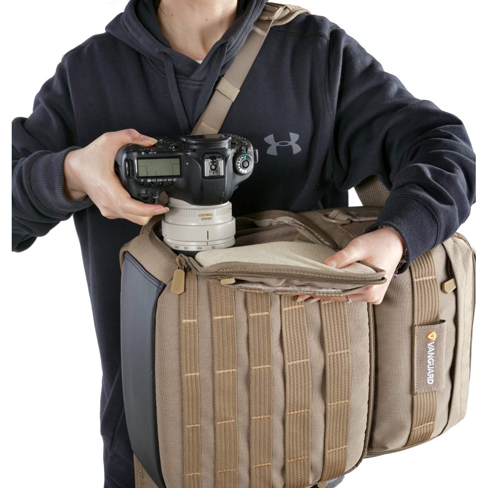 VANGUARD VEO Range T45M Tactical DSLR/Mirrorless Camera Backpack - Beige | Waterproof & Shockproof Design for Outdoor Photography, Travel & Hiking