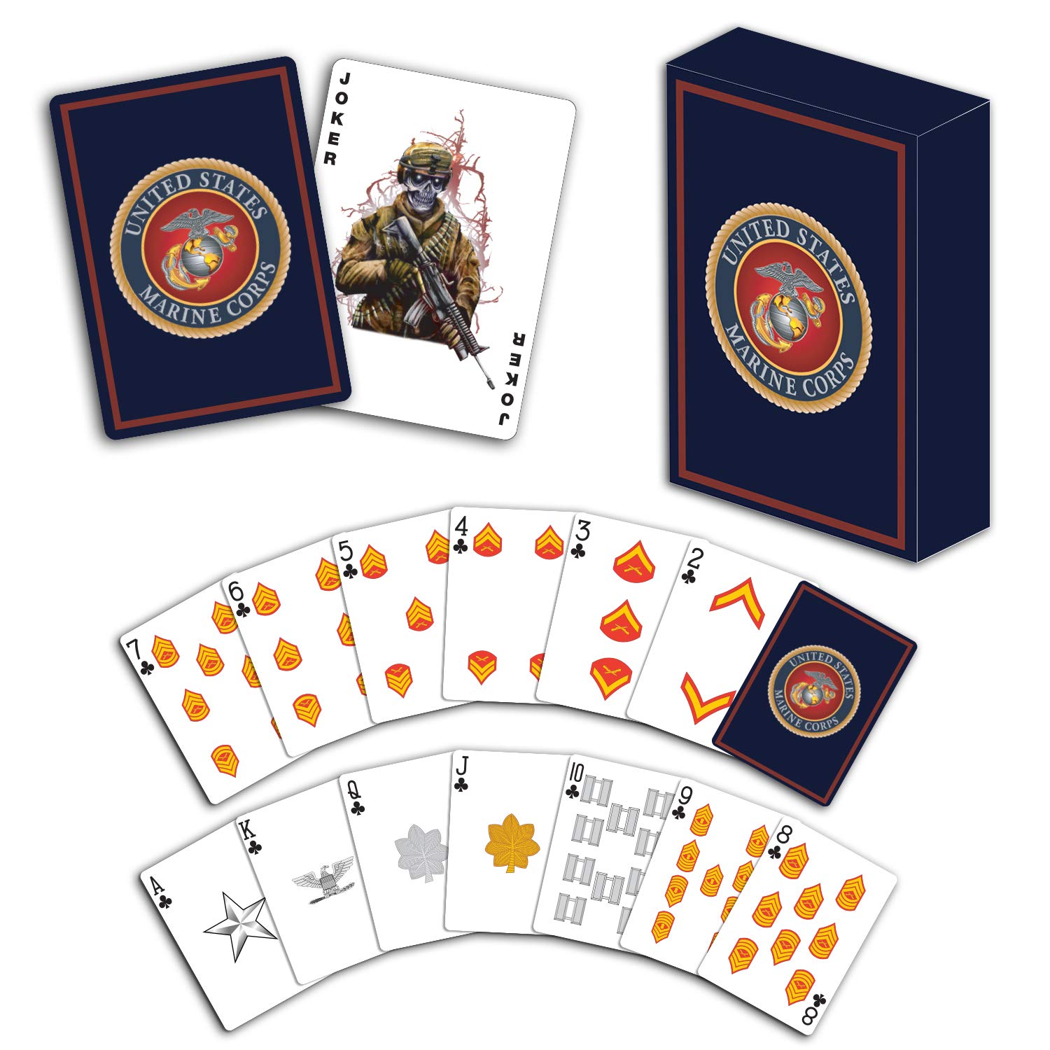 USMC Marine Corps Playing Cards - Professional Quality with Rank Insignia | Military Gift for Marines, Veterans & Collectors | Perfect for Poker Nights, Military Events & Patriotic Gifts | Disabled Veteran Owned Business
