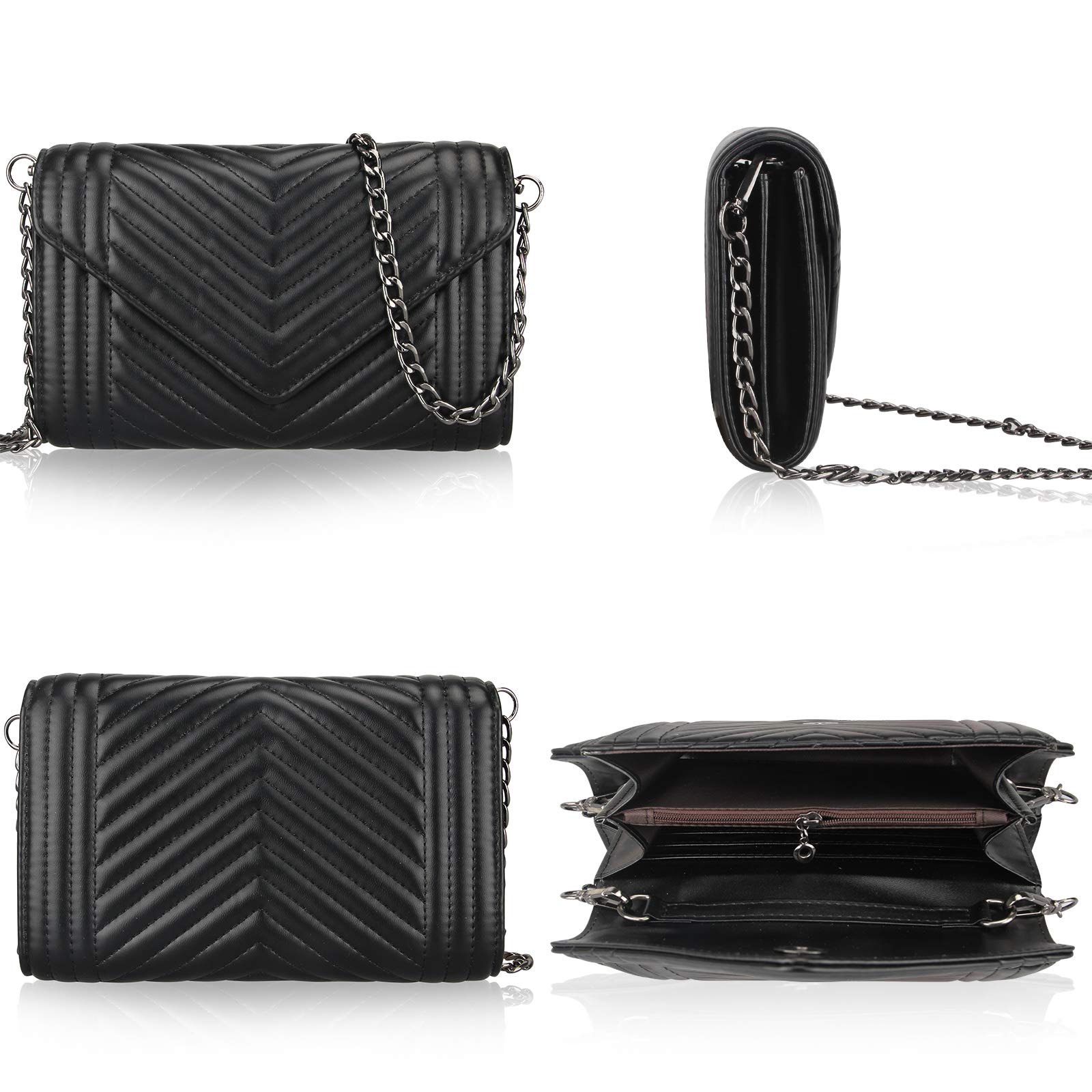 Stylish Black Leather Quilted Crossbody Bag for Women - Fashionable Chain Shoulder Purse with Phone Wallet Strap (Fits iPhone) - Perfect for Work, Travel & Everyday Use