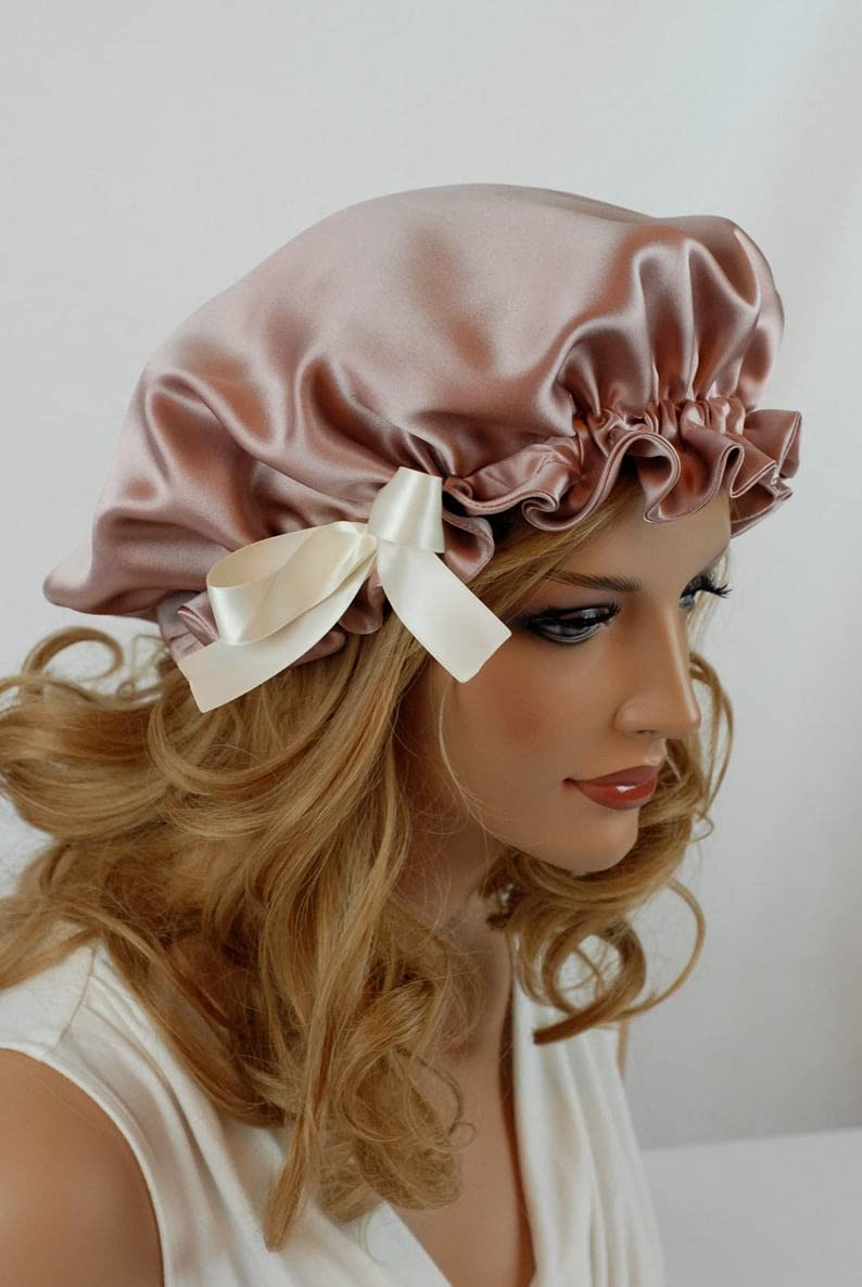 Anasvi Large Satin Sleep Cap for Women - Silk Night Sleeping Hat & Hair Bonnet Head Cover (Pack of 1, Pink) | Perfect for Curly Hair Protection, Overnight Moisture Lock & Travel Accessories