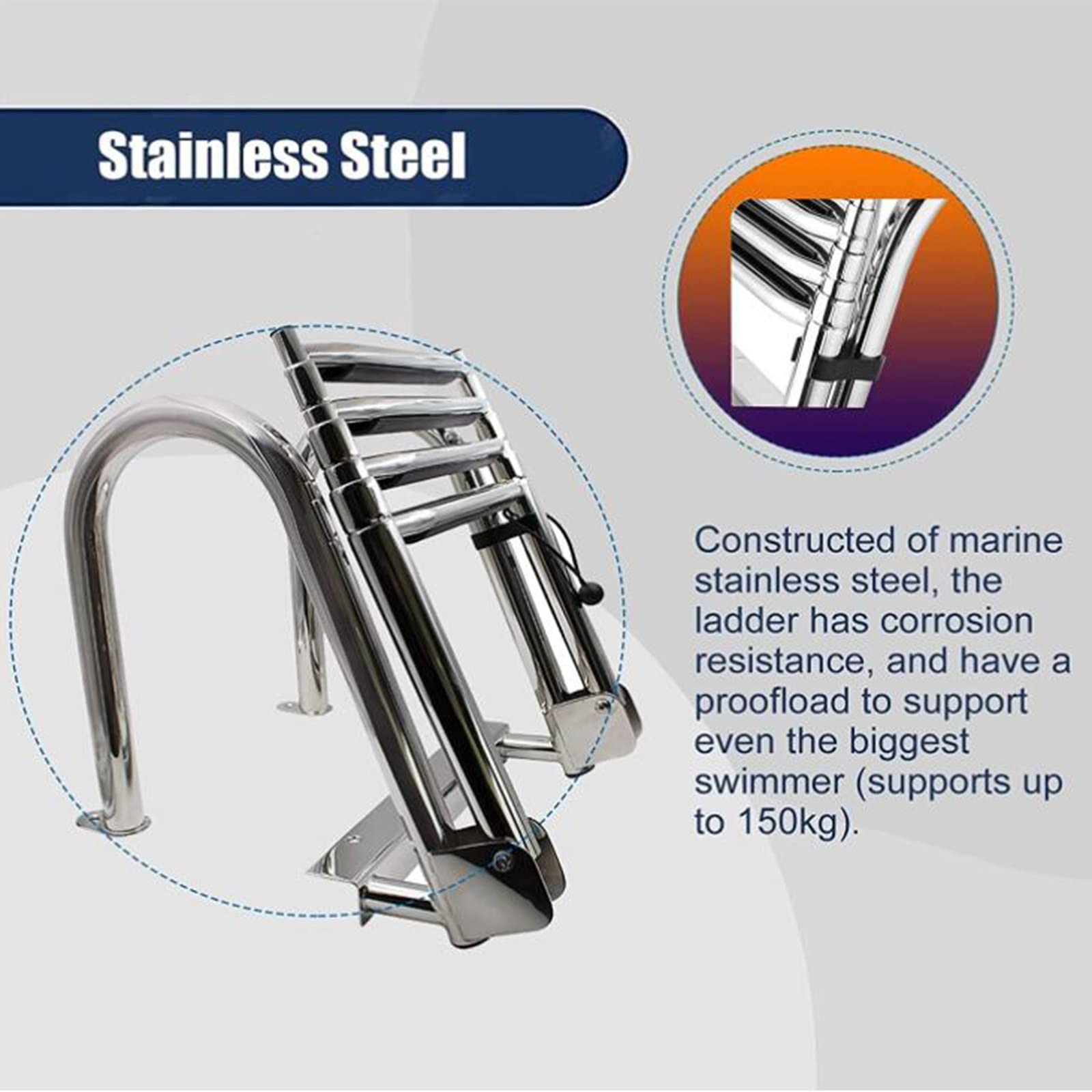 Stainless Steel Telescoping Boat Ladder - 4-Section 316 Marine Grade Pool Step Ladder for Pontoon, Yacht, Deck, Fishing & Speedboats | Durable Marine Hardware for Safe Boarding & Water Activities