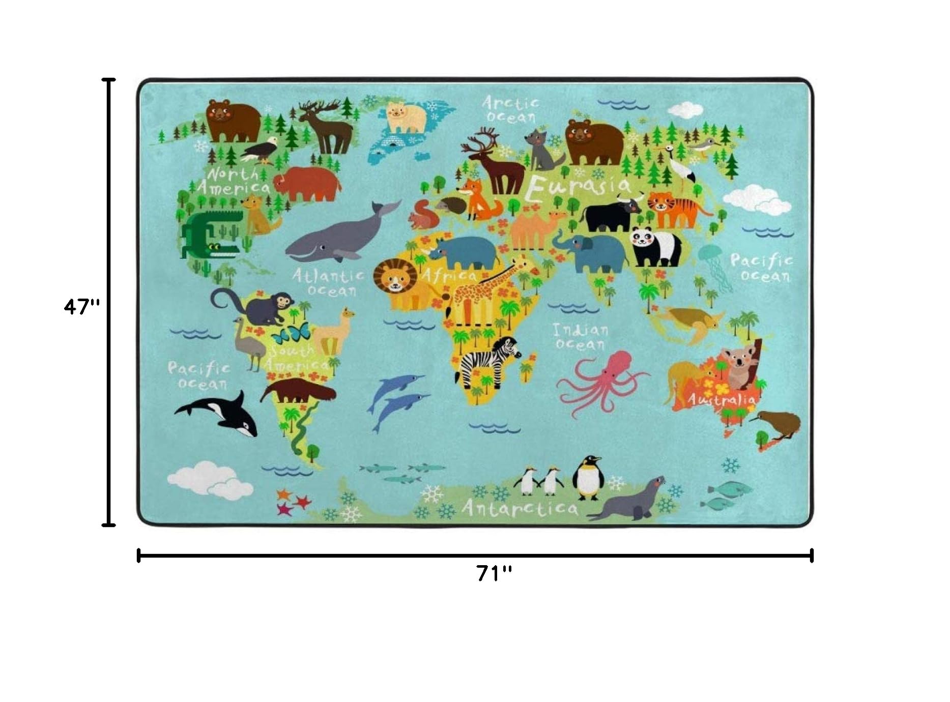 Educational Kids World Map Rug with Animal Distribution - Non-Slip 6'x4' Floor Carpet for Playroom, Classroom & Nursery - Living Room, Bedroom Home Decor Learning Mat for Children
