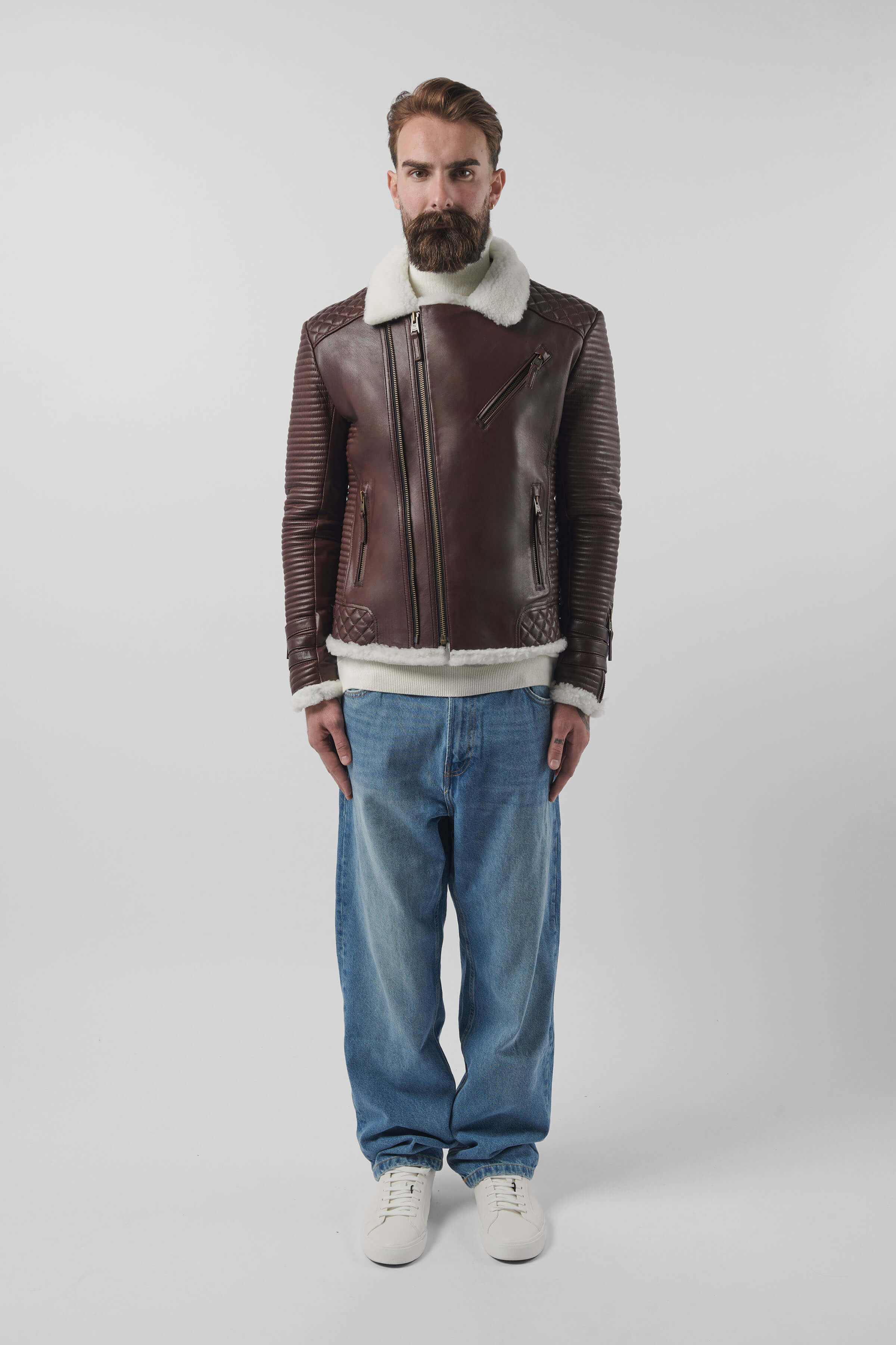 Alexander 3.0 Antique Brown Genuine Shearling Leather Jacket for Men - Winter Coat for Outdoor Adventures & Casual Style