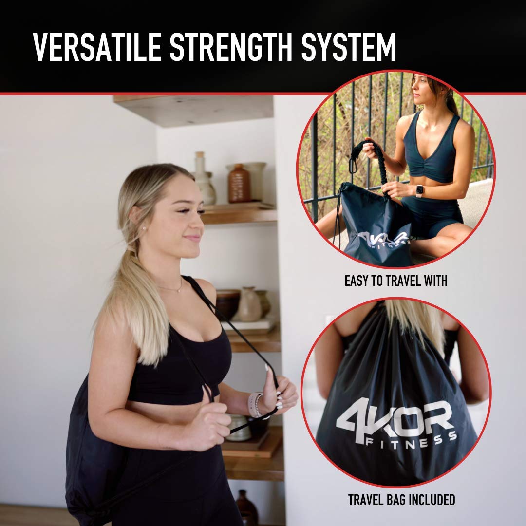 4KOR Deluxe Adjustable Shoulder & Full Body Resistance Band System with Interchangeable Handles, Foot Straps - Home Gym Workout Equipment for Strength Training, Physical Therapy & Fitness - Includes Nylon Sleeves, Anchors & Carry Bag