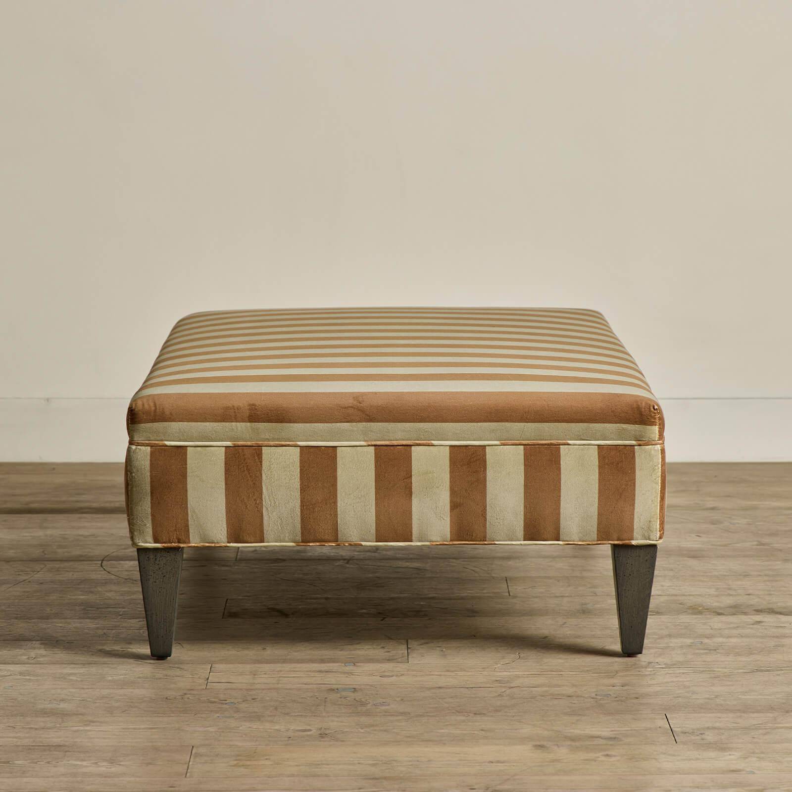 CAMELOT STRIPE Velvet Rectangular Ottoman Footrest Bench with Storage - Soft Ginger Brown for Living Room, Bedroom & Home Decor