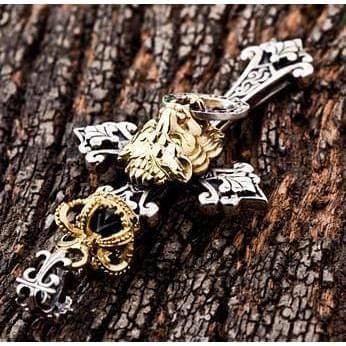 Royal Crown Lion Cross Sterling Silver Men's Pendant Necklace - Elegant Religious Jewelry Gift for Men, Perfect for Baptism, Confirmation & Daily Wear