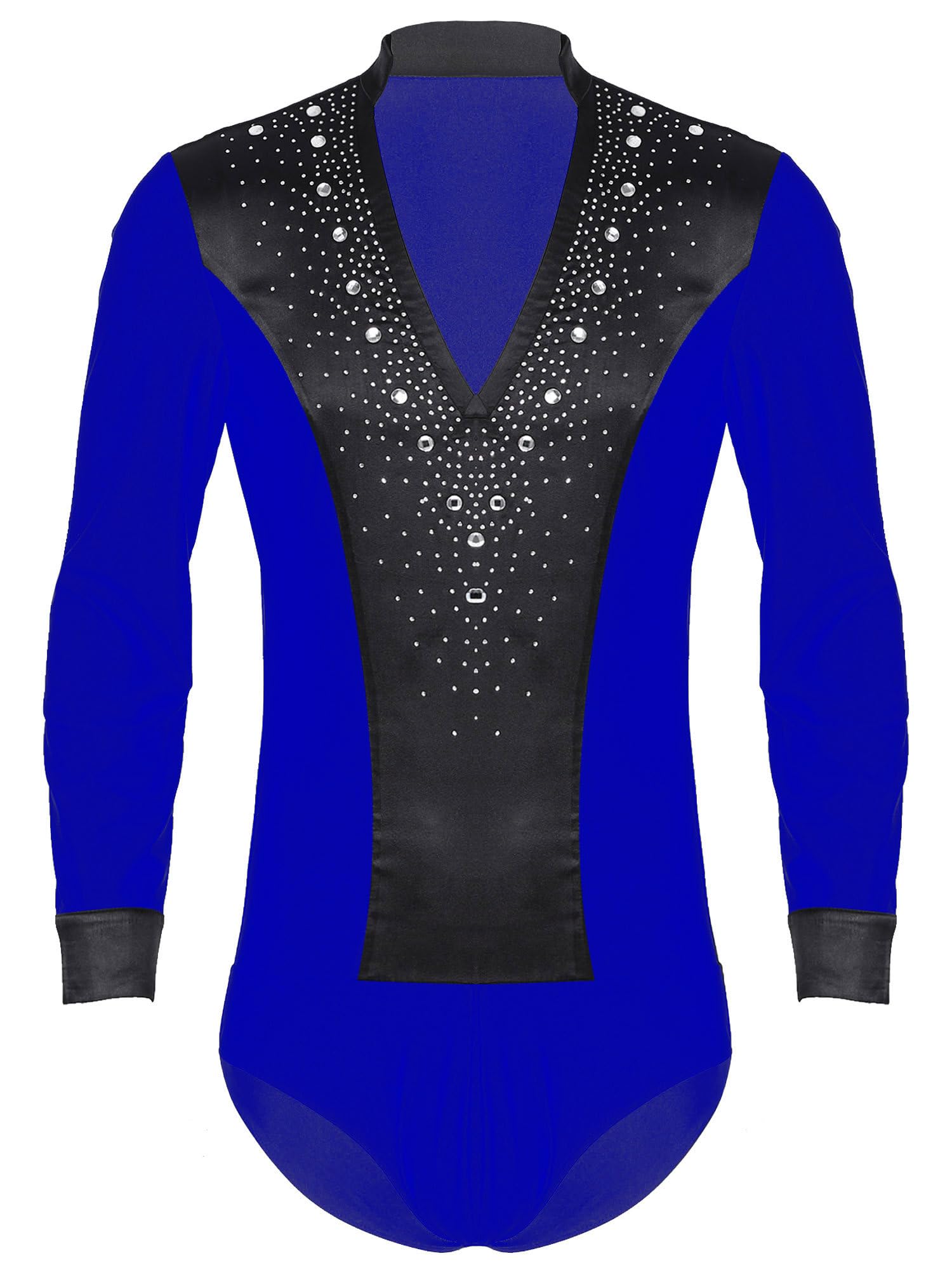Men's Shiny Rhinestone V-Neck Latin Dance Shirt - Ballroom, Cha Cha, Rumba, Samba & Jazz Performance Costume | Perfect for Dance Competitions, Stage Shows & Social Dancing Events