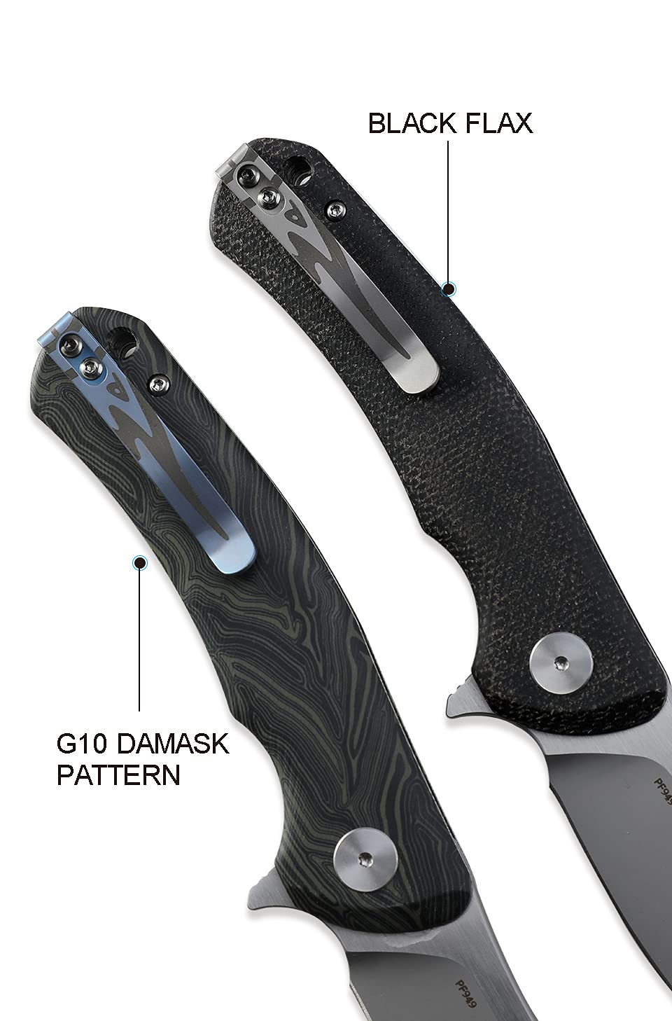 Petrified Fish K110 Steel 949 Folding Knife - Carbon Fiber G10 Handle, Ceramic Ball Bearings - EDC Pocket Knife for Camping, Hunting, Survival & Outdoor Activities (Black)