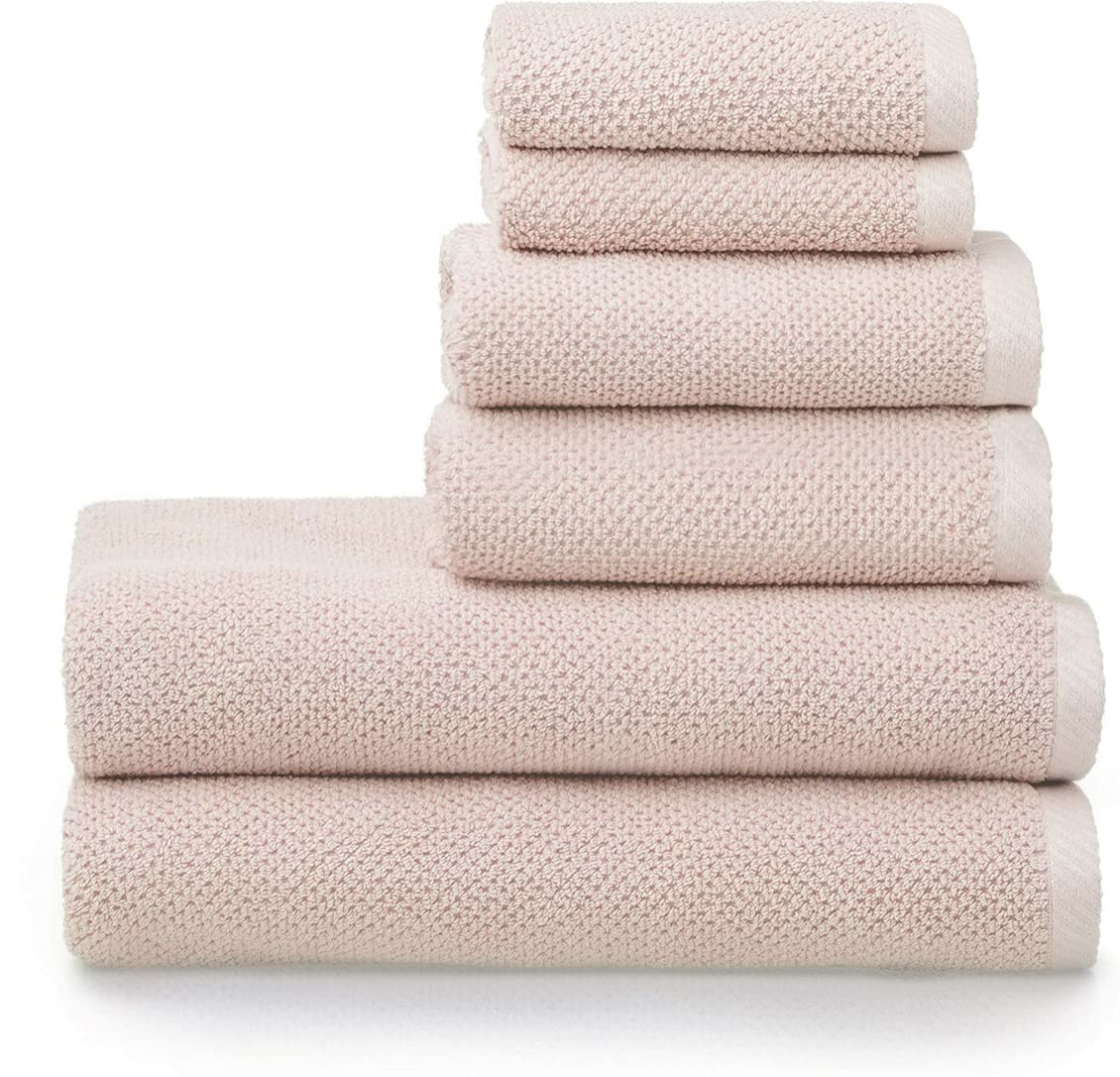 Simpli-Magic 79459 Soft & Absorbent Popcorn Textured Bath Towel Set - 6 Piece (2 Bath Towels, 2 Hand Towels, 2 Washcloths) - Pink - Perfect for Spa, Bathroom & Guest Use