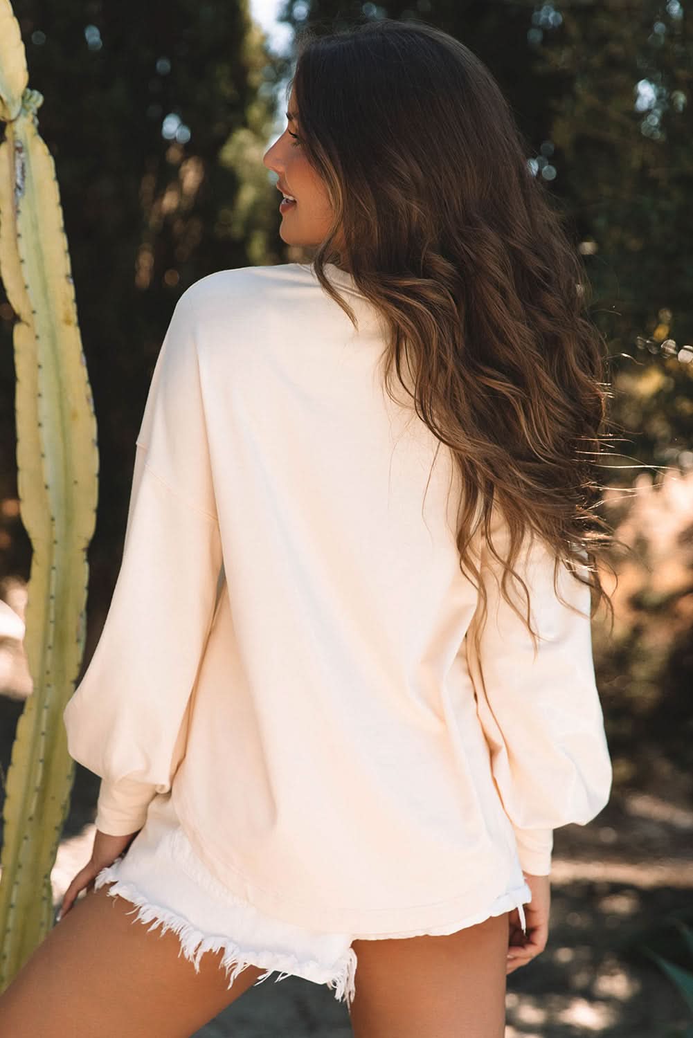 Stylish Apricot Oversized Long Sleeve Top for Women - Loose Fit Casual Blouse - Perfect for Fall Layering & Everyday Wear