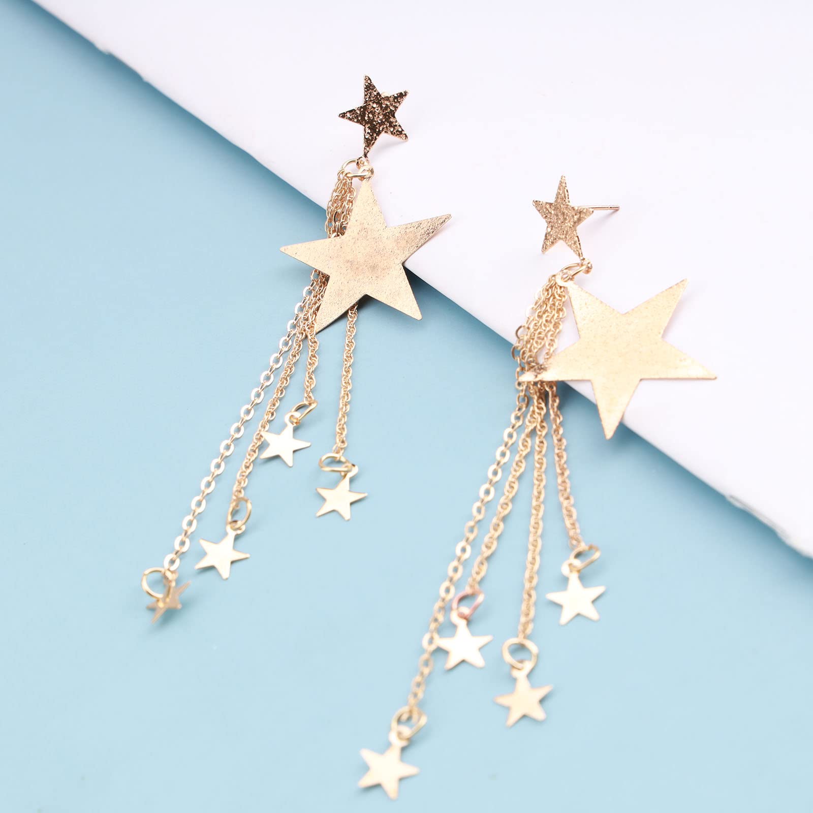 Punk Big Star Drop Dangle Earrings - Fashion Gold Long Thin Star Tassel Chain Earrings for Women | Boho Chic Vintage Jewelry | Perfect for Daily Wear, Parties & Weddings
