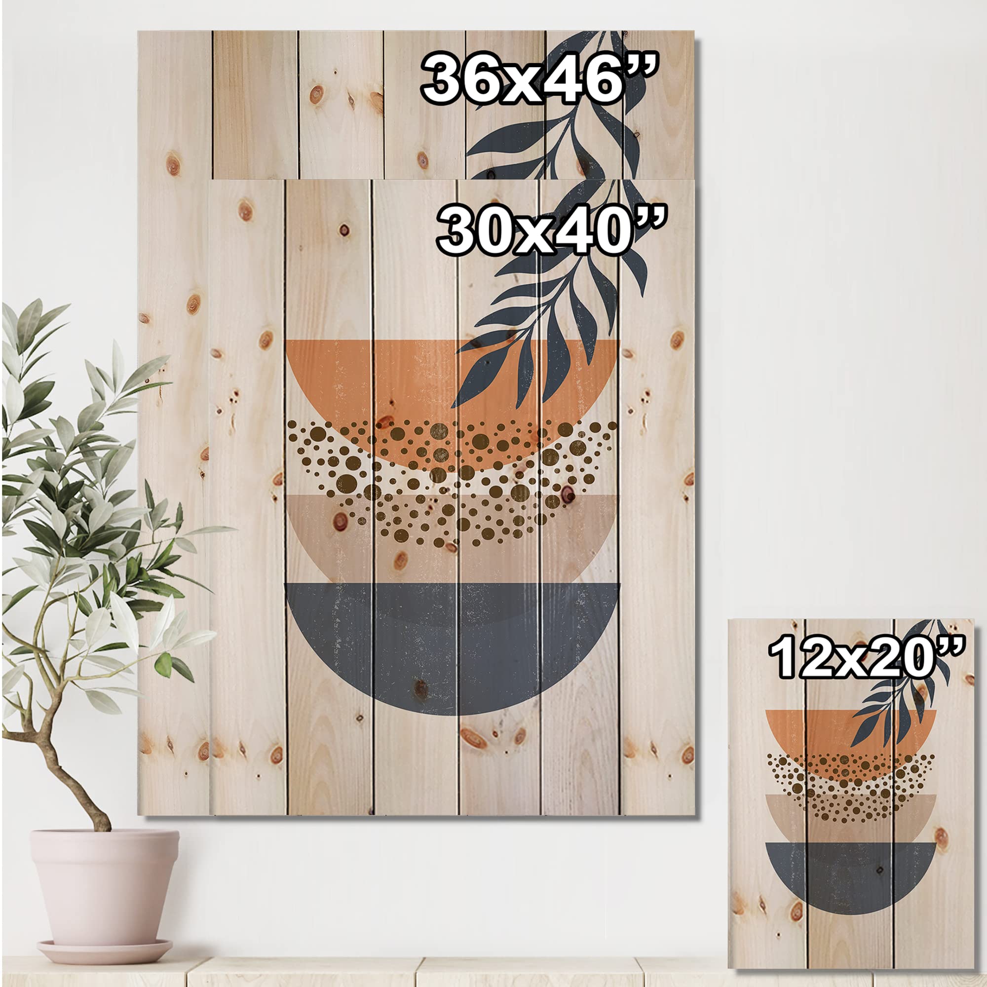 Abstract Sun Moon Leaf Wood Wall Art - Modern Pine Decor for Living Room
