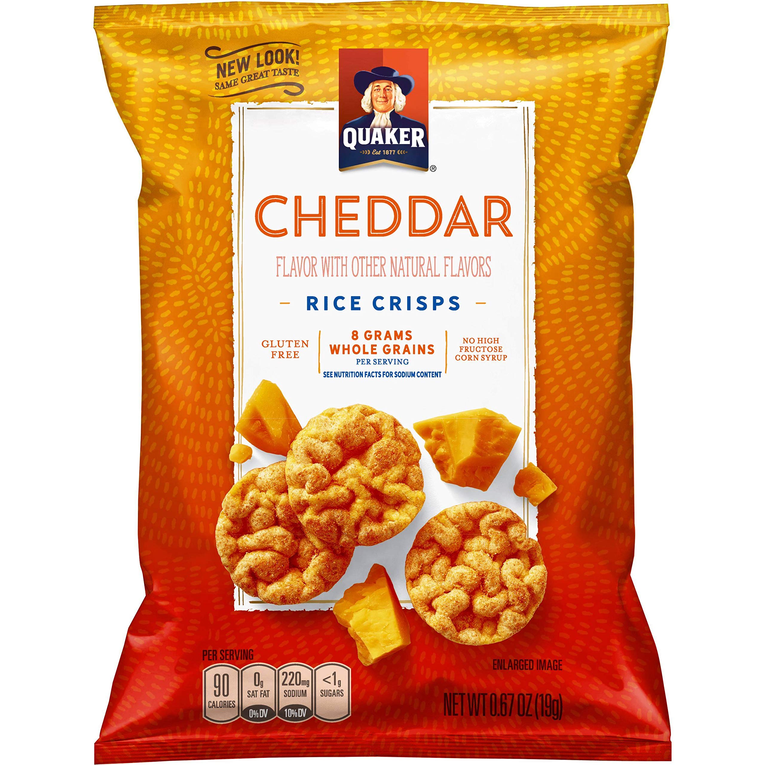 Quaker Quakes Cheddar Cheese Minis Rice Snacks - 0.67 oz Bags (60 Count) | Crunchy Cheese Flavored Snacks for Kids Lunch, Office Snacking & On-the-Go Treats
