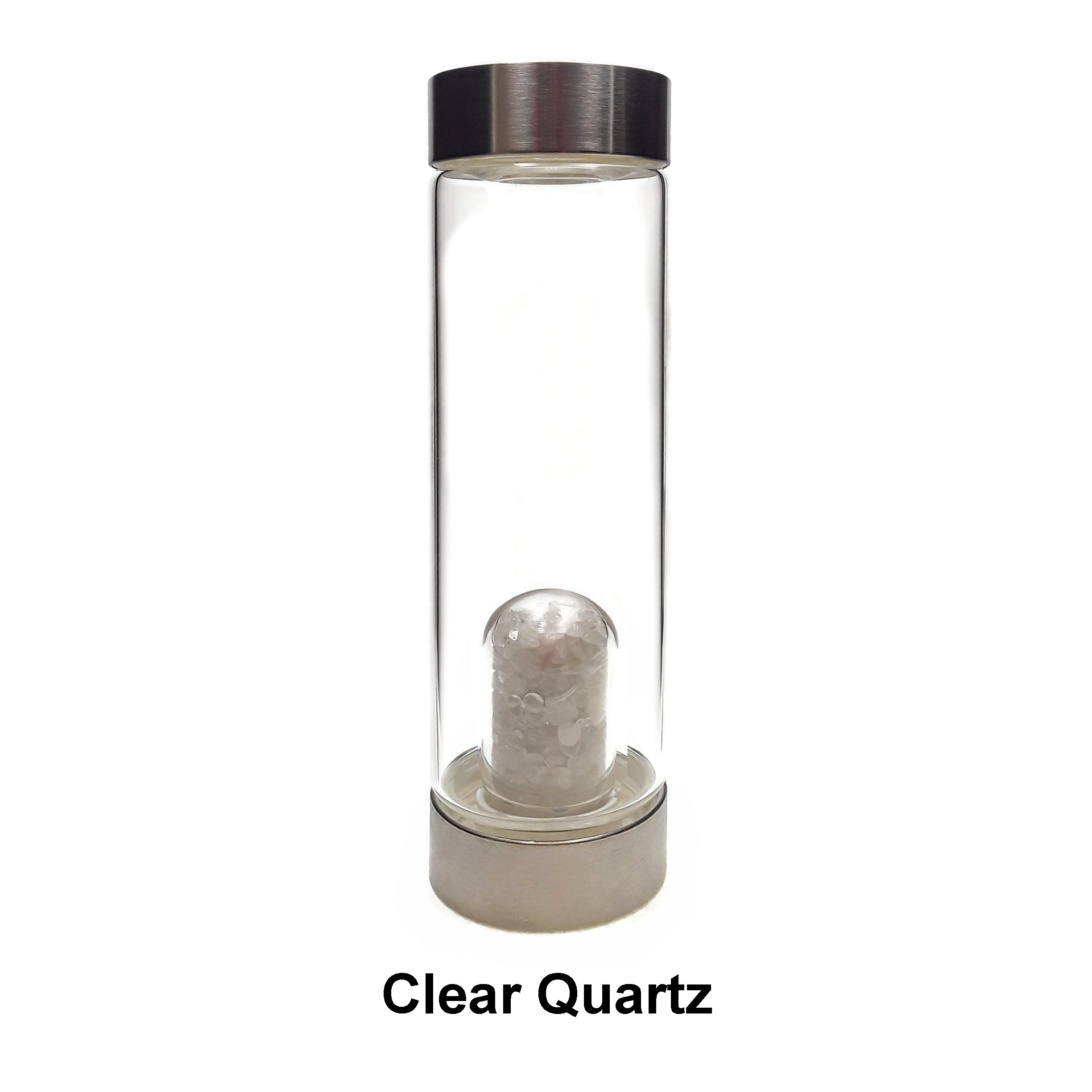 **Crystal Infused Healing Glass Water Bottle with Gemstone Chips - 9