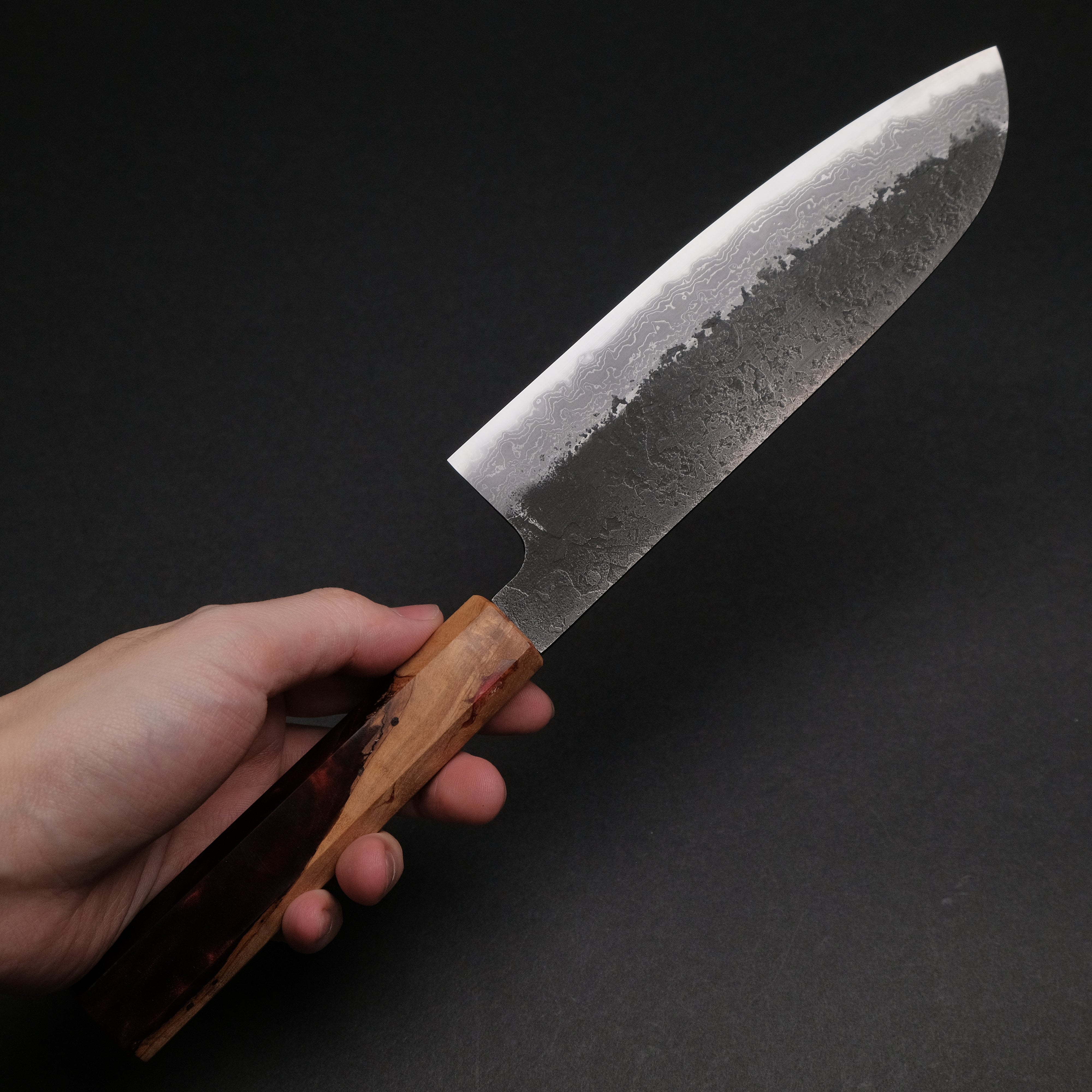 Premium Ajikataya White #2 Nashiji Damascus Santoku Knife 180mm - Olive Wood & Resin Handle (#49) - Perfect for Sushi, Vegetables & Meat Slicing - Japanese Chef's Knife for Home & Professional Kitchens