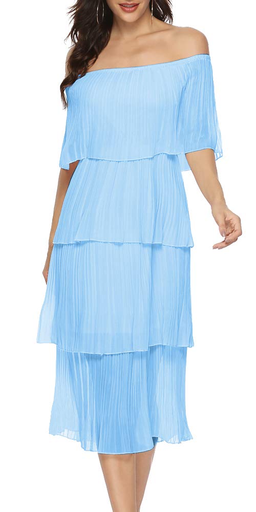 ETCYY Women's Off Shoulder Ruffled Chiffon Maxi Dress for Summer Wedding Guest, Beach Party & Casual Wear - Flowy Loose Fit Long Dress for Special Occasions